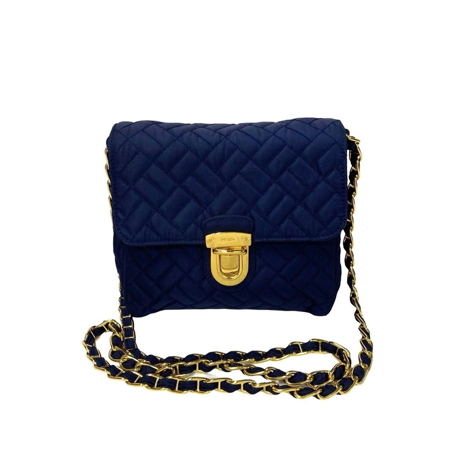 PRADA logo hardware quilted nylon and Saffiano leather chain shoulder bag