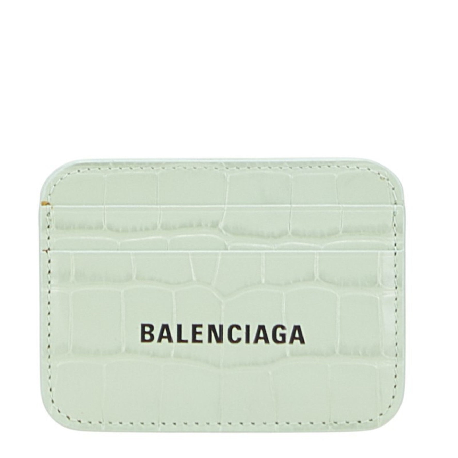 Balenciaga Logo Embossed Business Card Case/Card Case/Pass Case Light Green Leather