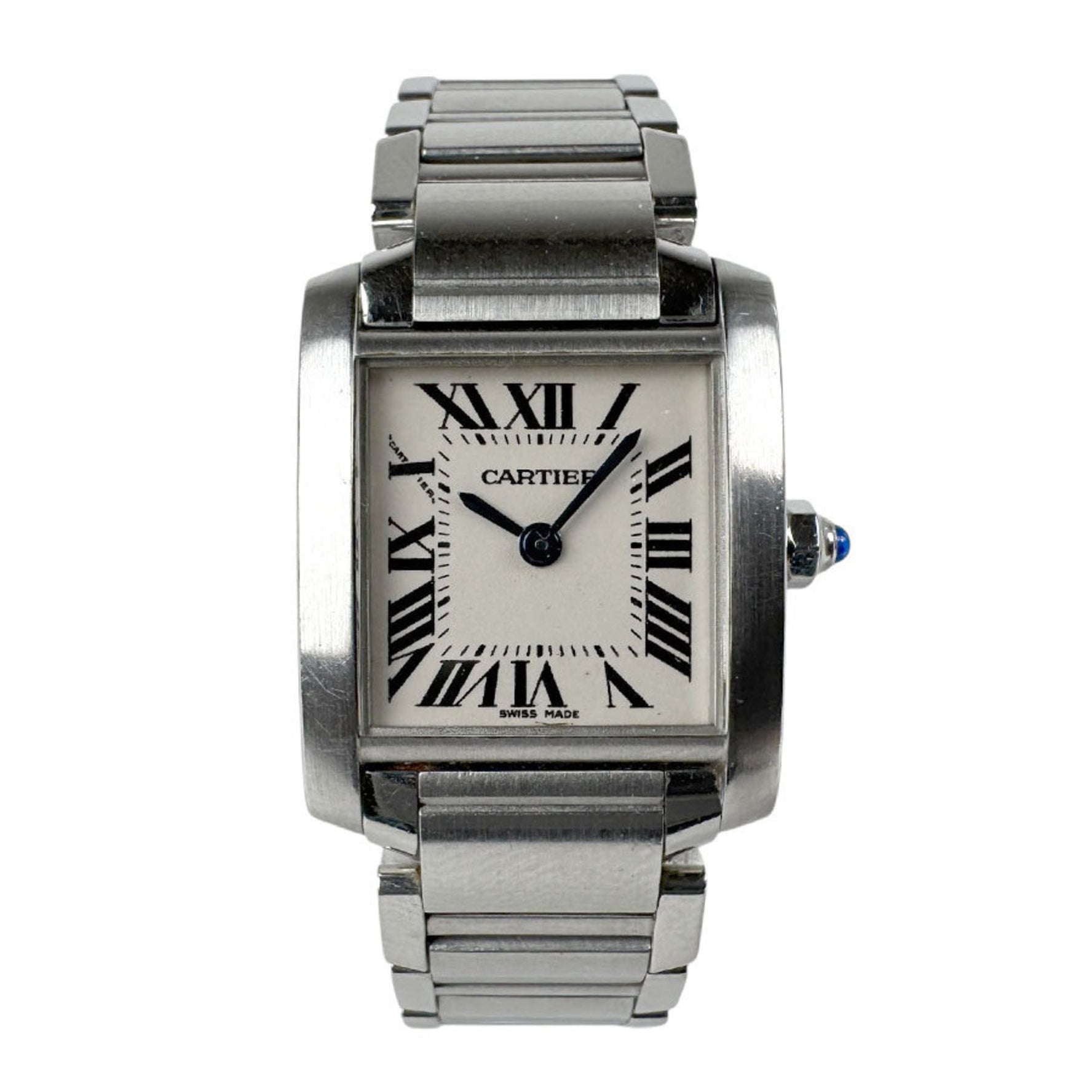 CARTIER Watch Tank Francaise SM Stainless Steel Silver x White Quartz