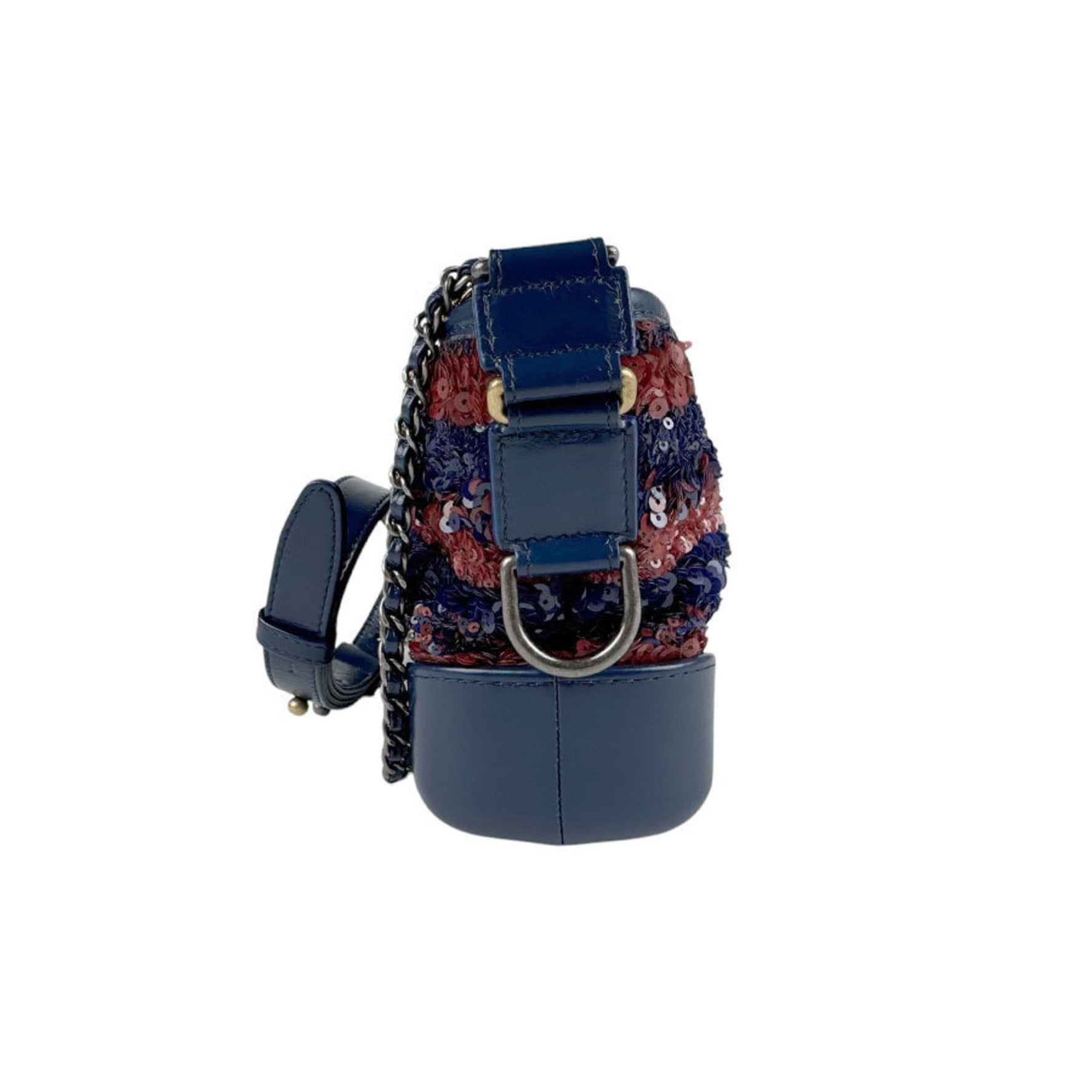 CHANEL Handbag Gabrielle de Small Hobo Leather Sequins Navy x Dark Red