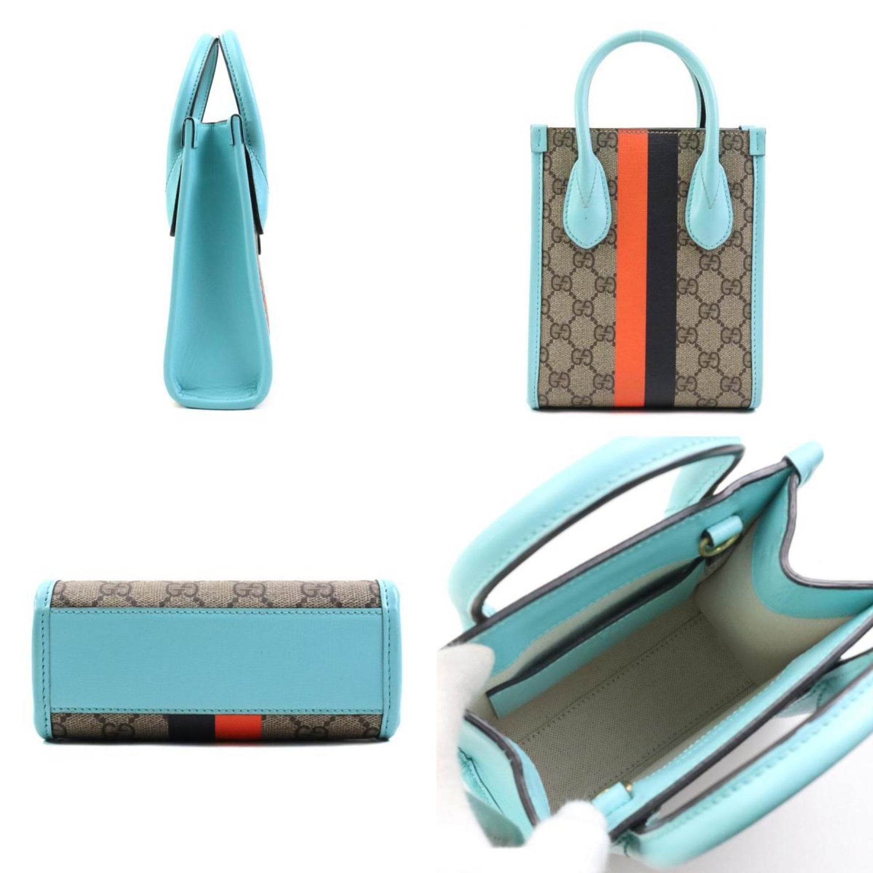 GUCCI Handbag Shoulder Bag GG Supreme Canvas Blue x Brown