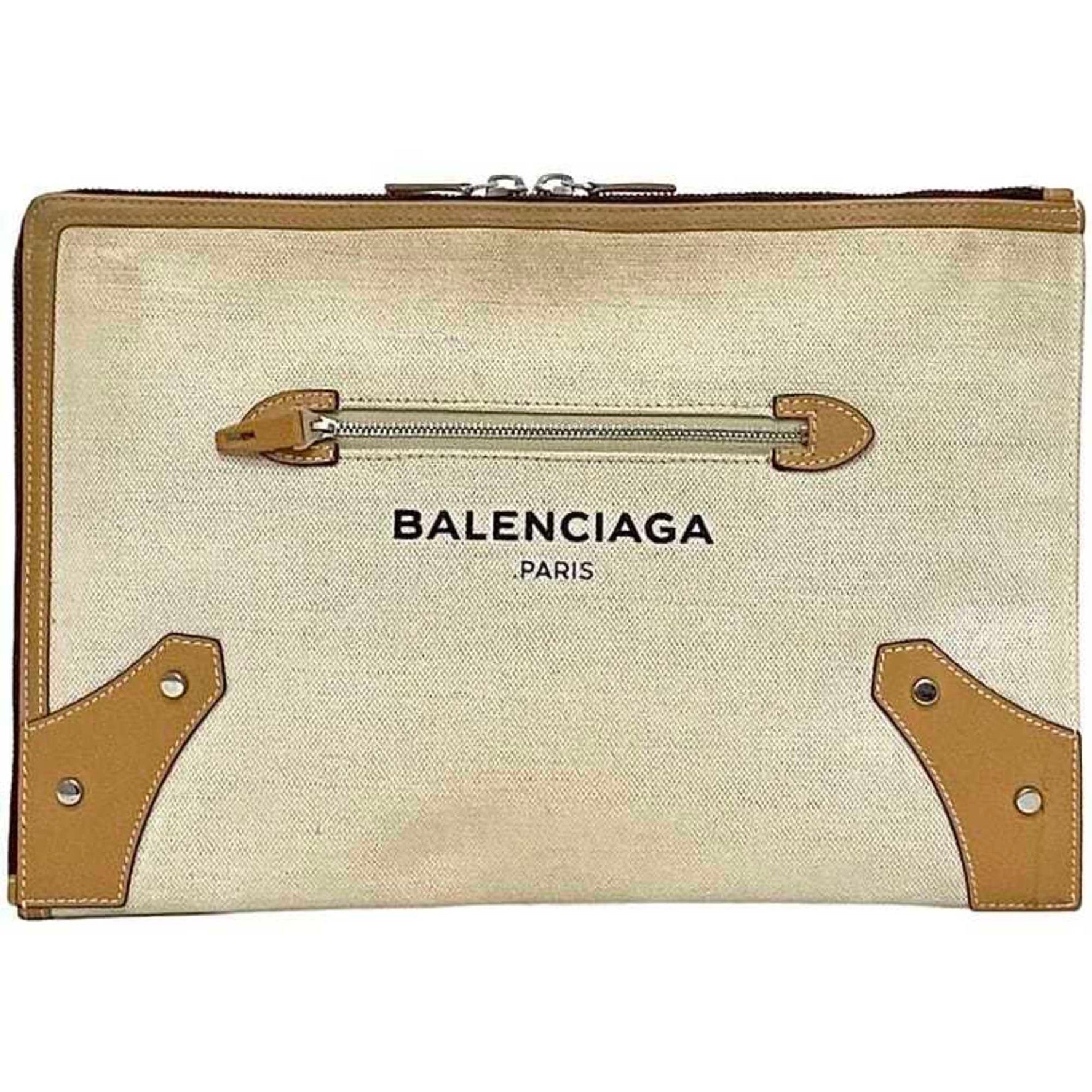 Balenciaga clutch bag beige natural handbag canvas leather 9260 D L-shaped and men