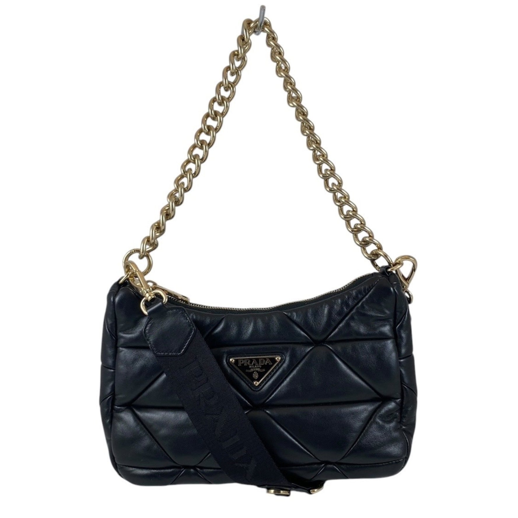 PRADA Padded Shoulder Bag Genuine Leather, with Chain and Pouch