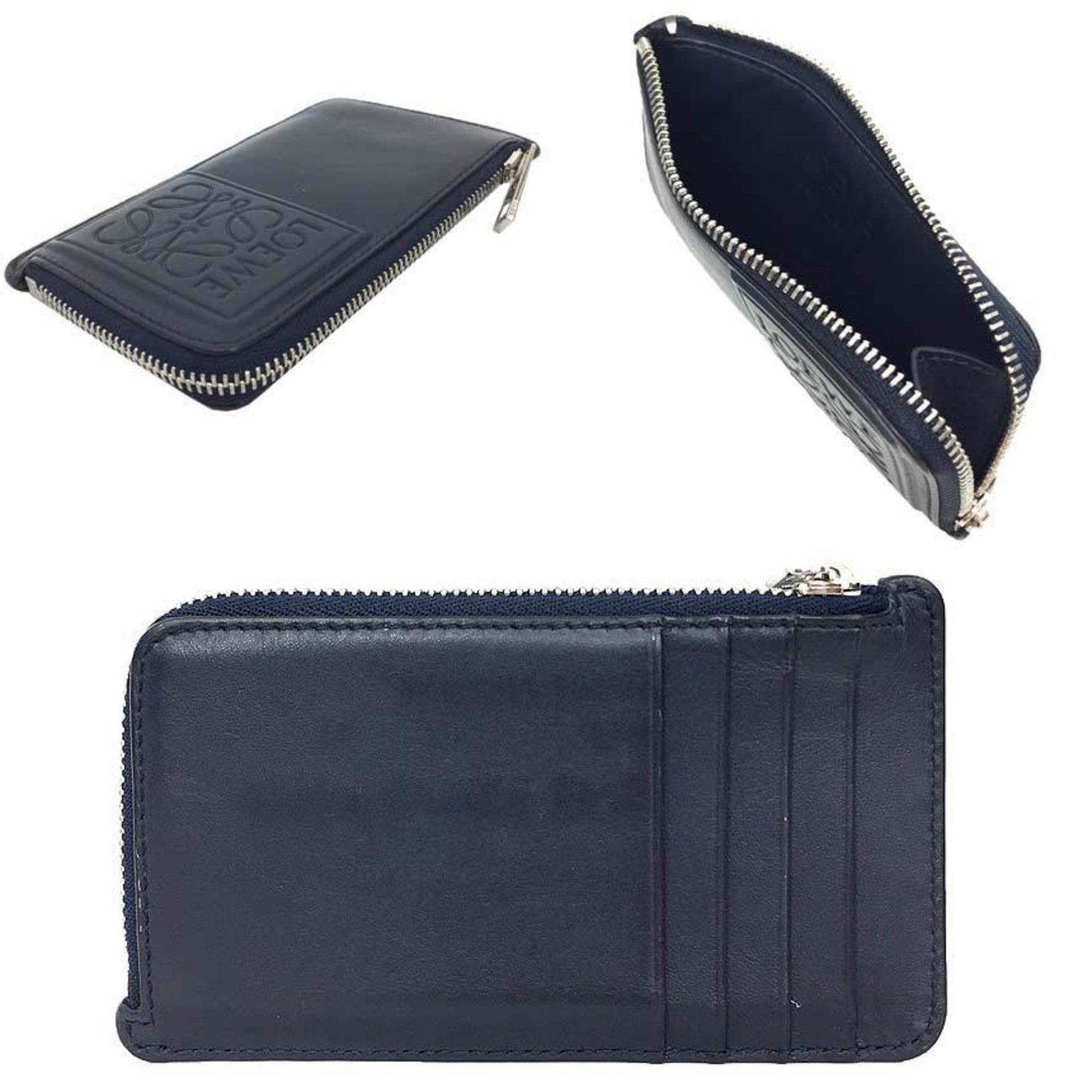 LOEWE Coin Case Card Anagram Leather Navy Wallet