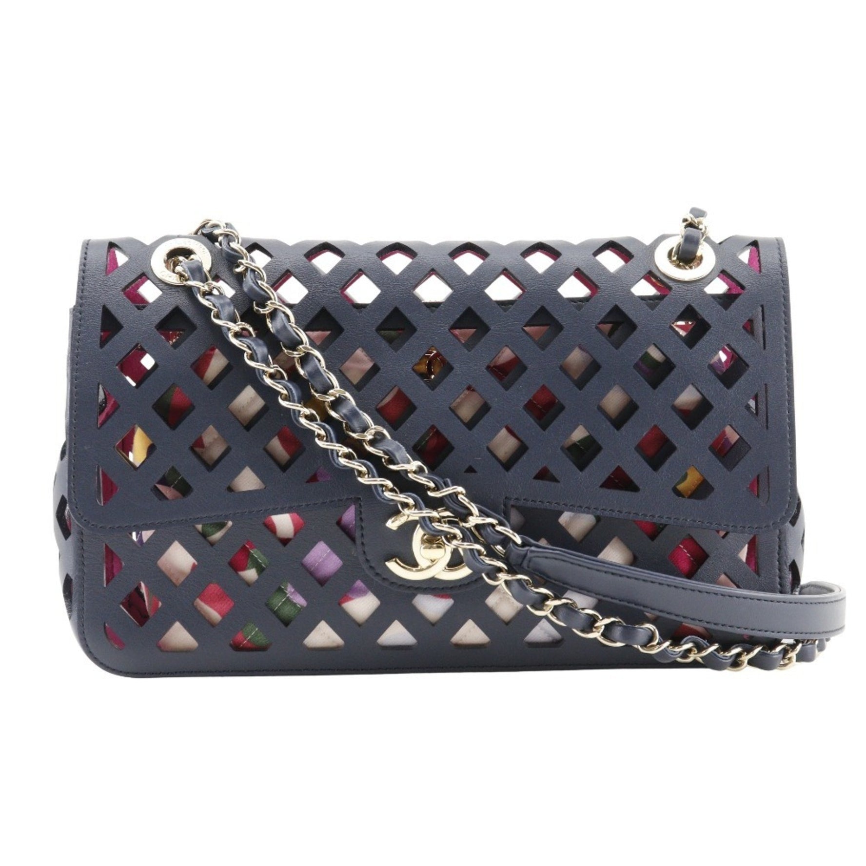 CHANEL Chain Shoulder Bag Punching Calf Turnlock ChainShoulder
