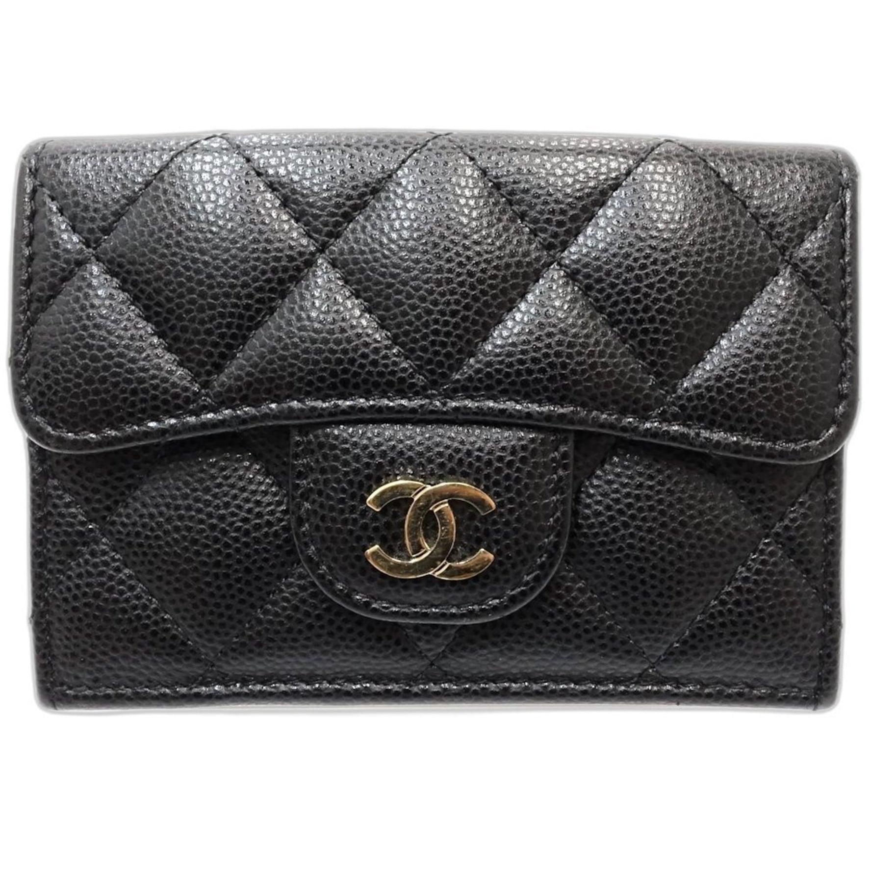 CHANEL Tri-fold Wallet Matelasse Coco Mark Classic Small Flap Caviar Skin