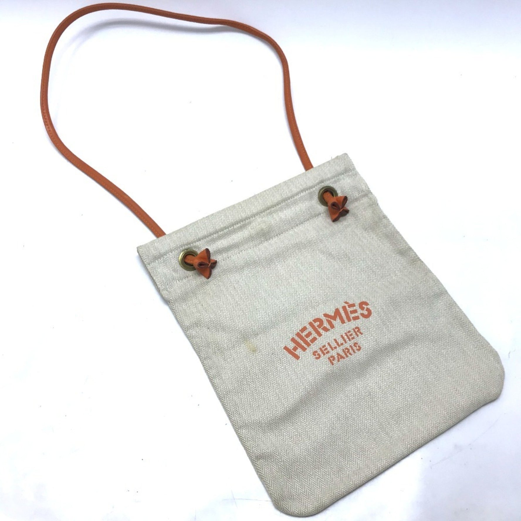 HERMES Aline PM Logo Shoulder Bag in Canvas/Leather, Orange