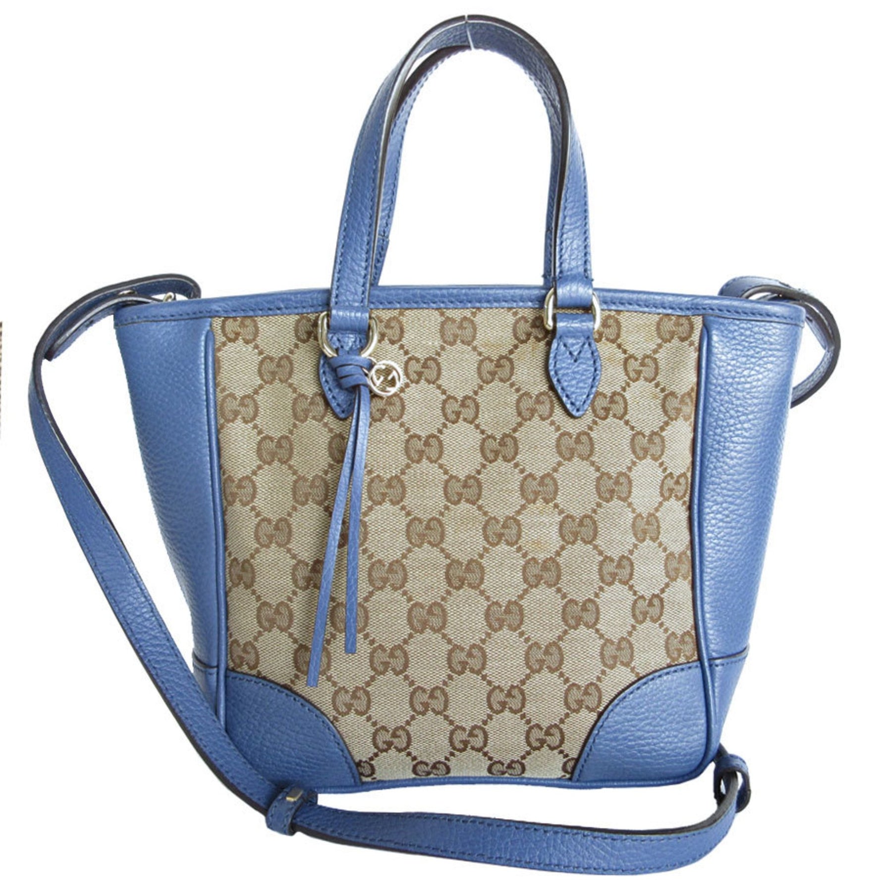 GUCCI Handbag Shoulder Bag GG Canvas Leather Beige Brown Blue