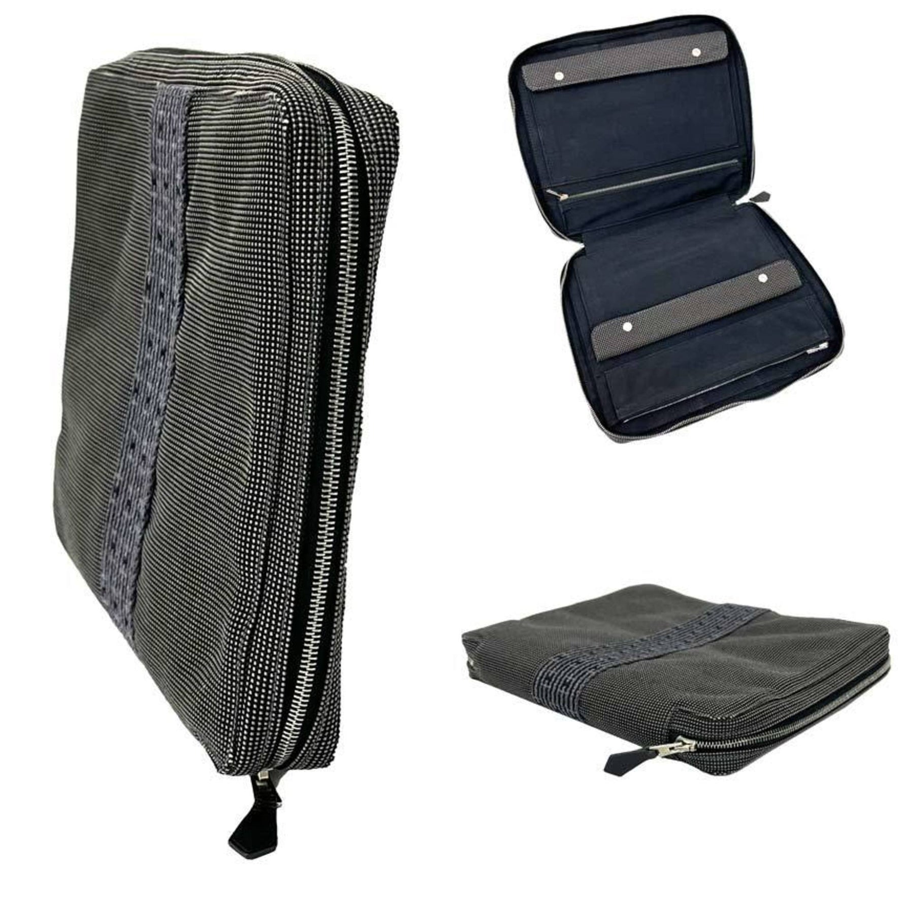 HERMES Air Line Pouch Multi-Case Nylon Canvas Grey Wallet Men's