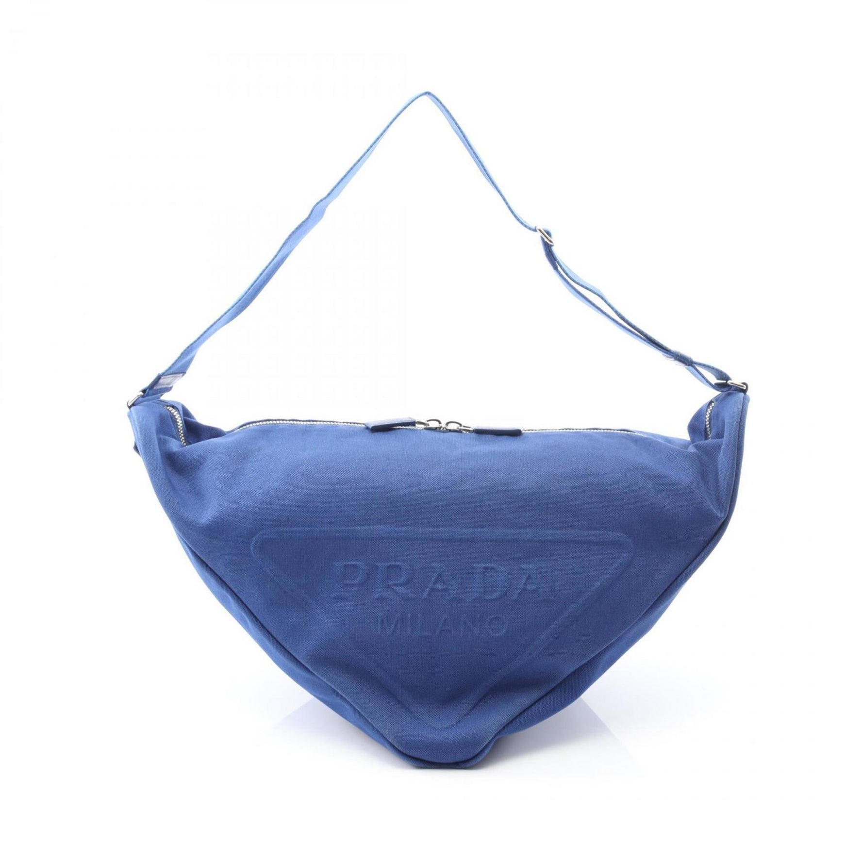 Prada Canapa Triangle Shoulder Bag in Canvas and Saffiano Leather