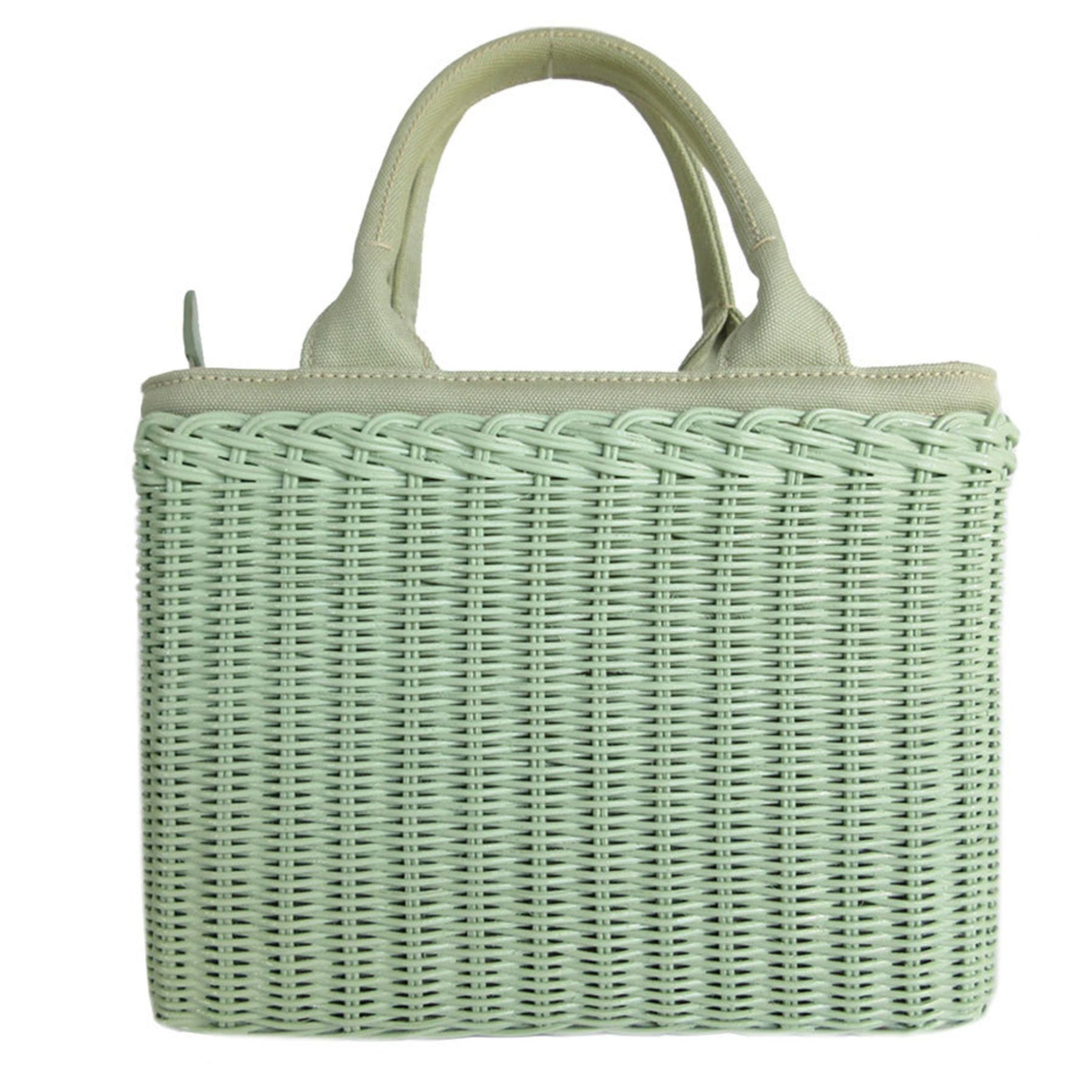 PRADA handbag shoulder bag canvas wicker light green