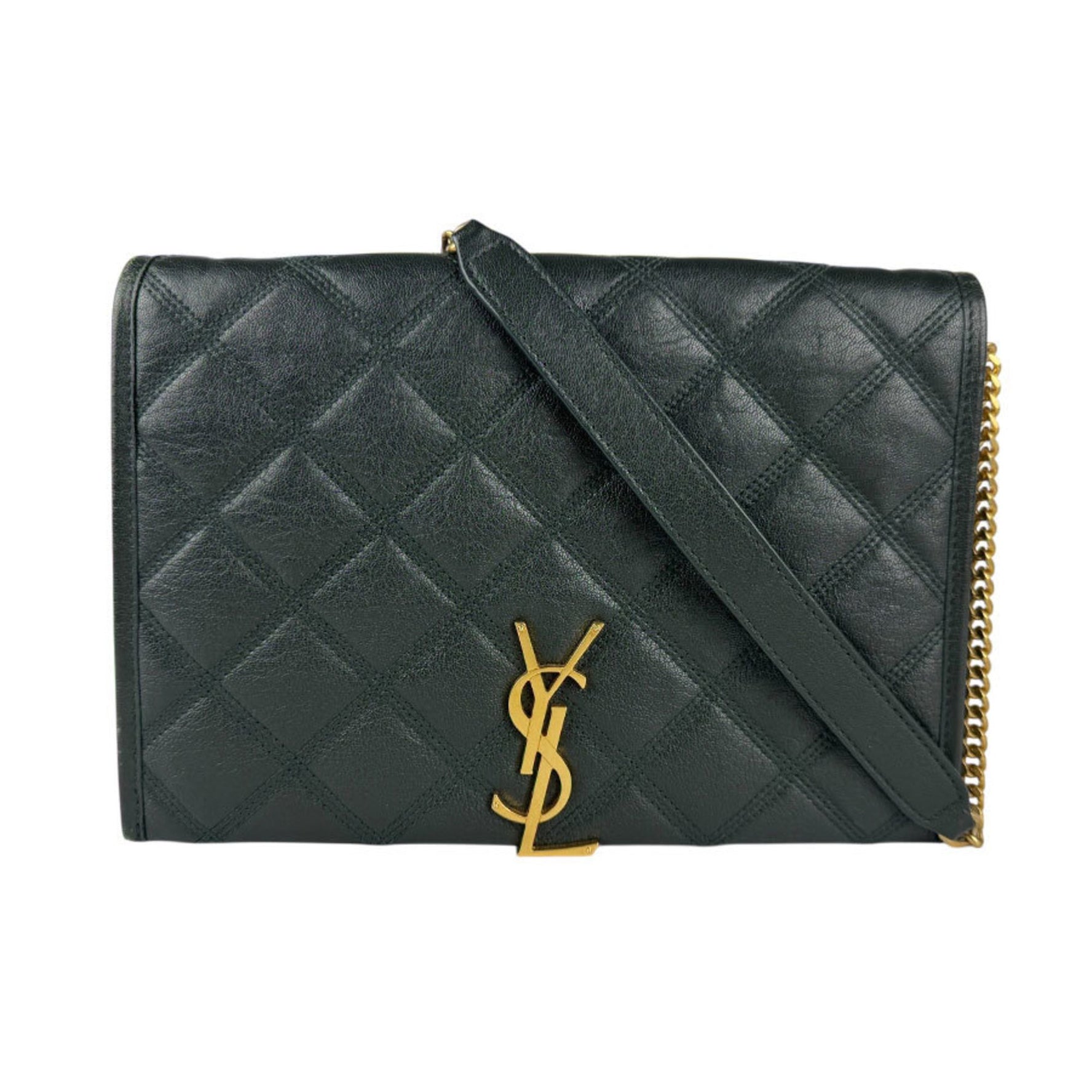 Saint Laurent shoulder bag in dark green and gold leather