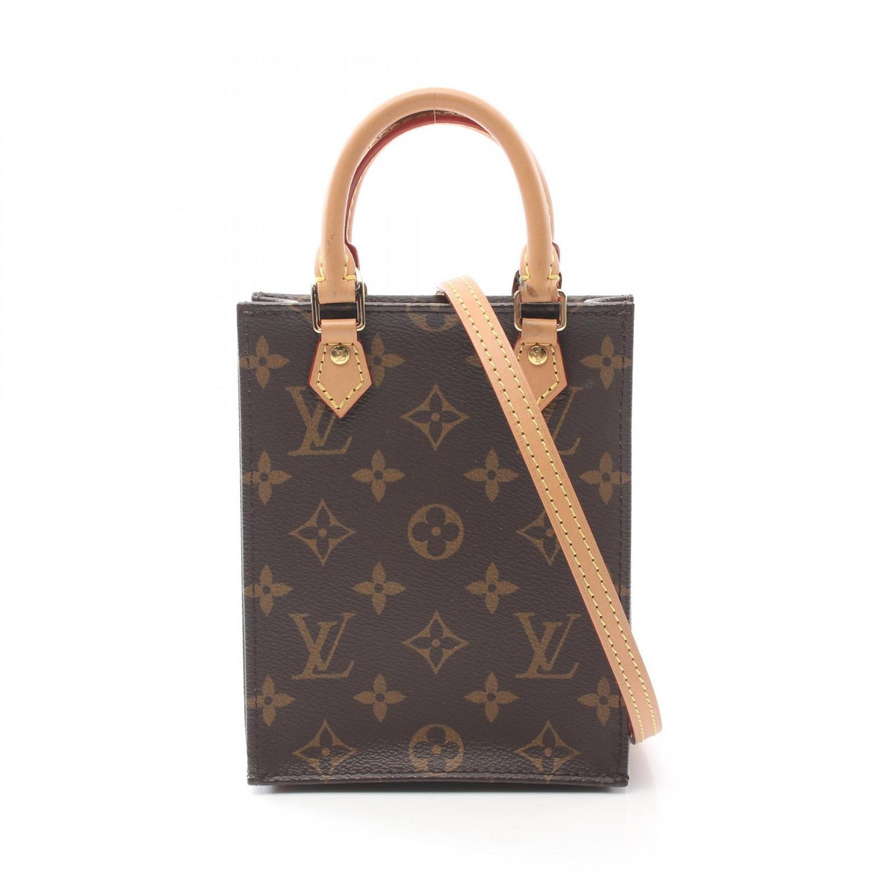 Louis Vuitton Petite Sac Plat Handbag Coated Canvas Leather Monogram Bags