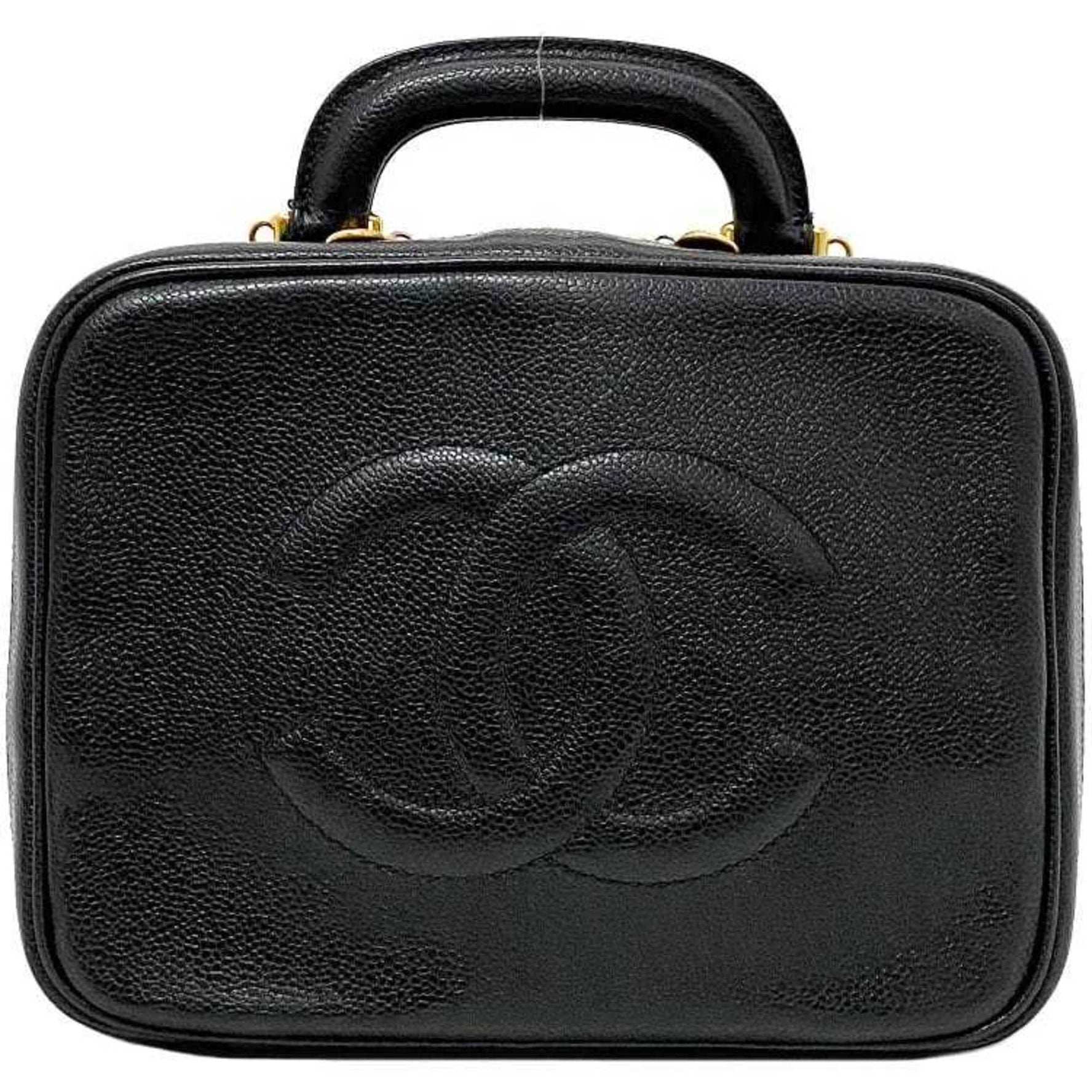 Chanel Handbag Vanity Bag Black Gold Cocomark Leather GP Caviar Skin Stitch