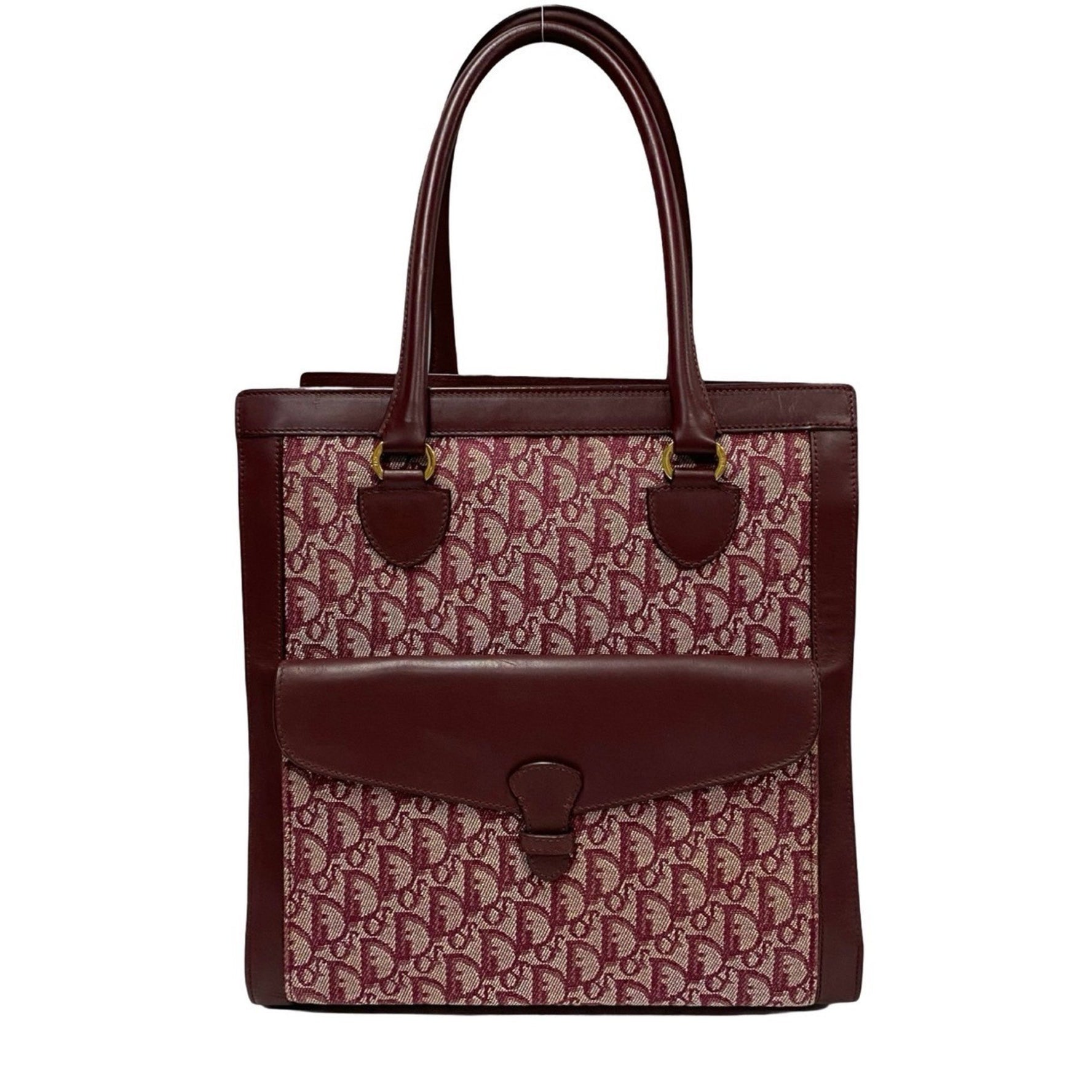 Christian Dior Vintage Trotter Print Canvas and Leather Tote Bag, Bordeaux