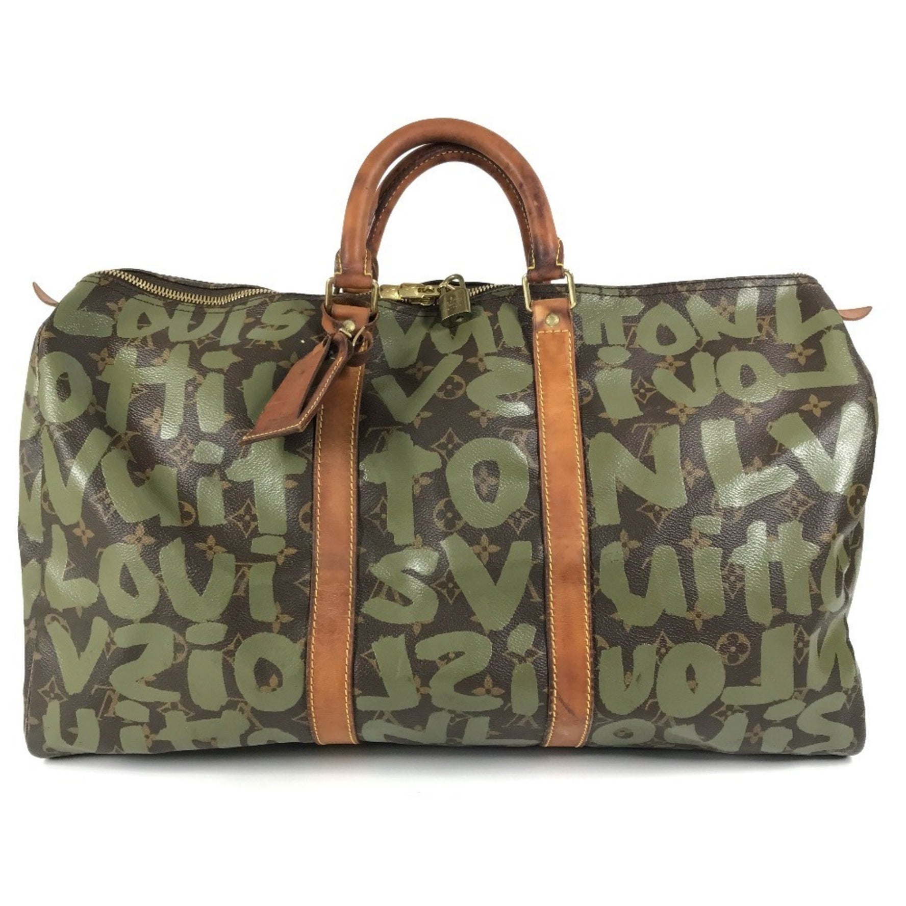 Louis Vuitton Monogram Graffiti Keepall 50 Travel Bag, Handbag, Boston Canvas, Men's, Khaki