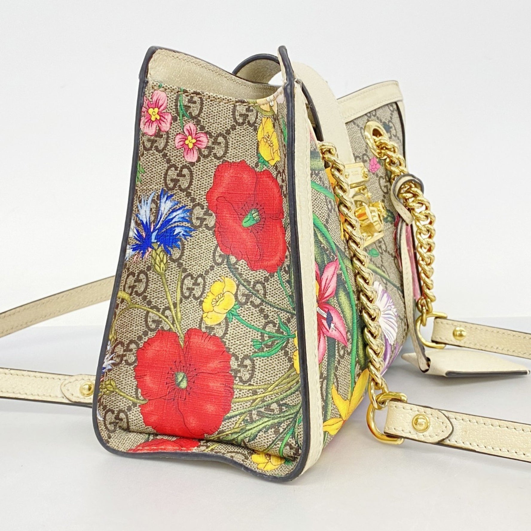 Gucci GG Flora Padlock Shoulder Bag Brown Multicolor
