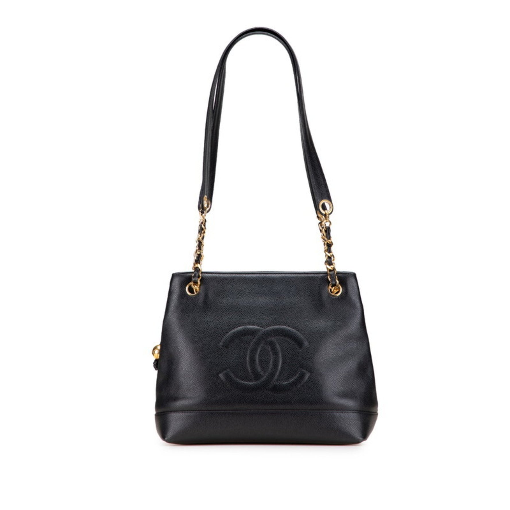Chanel Coco Mark Chain Tote Bag Handbag Caviar Skin