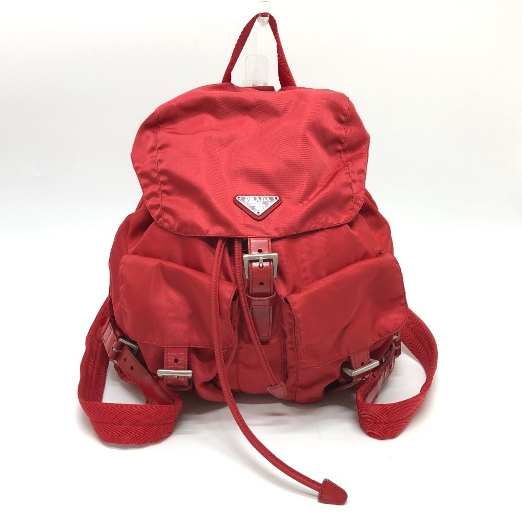 PRADA Plate Double Pocket Backpack Nylon Red