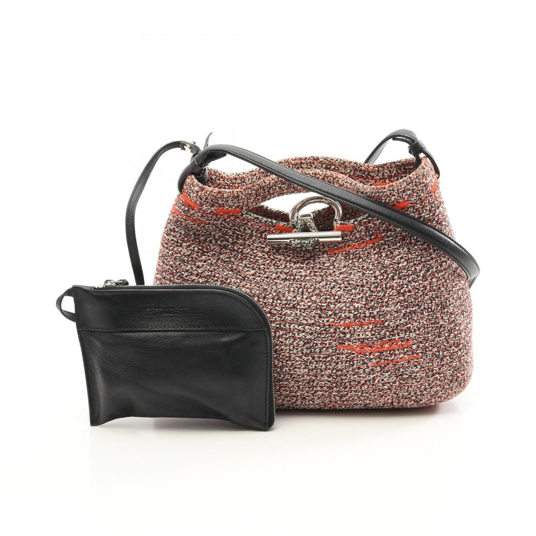 BALENCIAGA Zigzag Shoulder Bag Canvas Leather Orange Black White