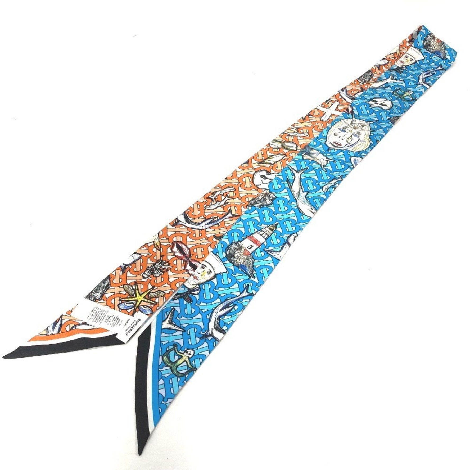 BURBERRY TB Skinny Scarf Bandeau Silk Orange