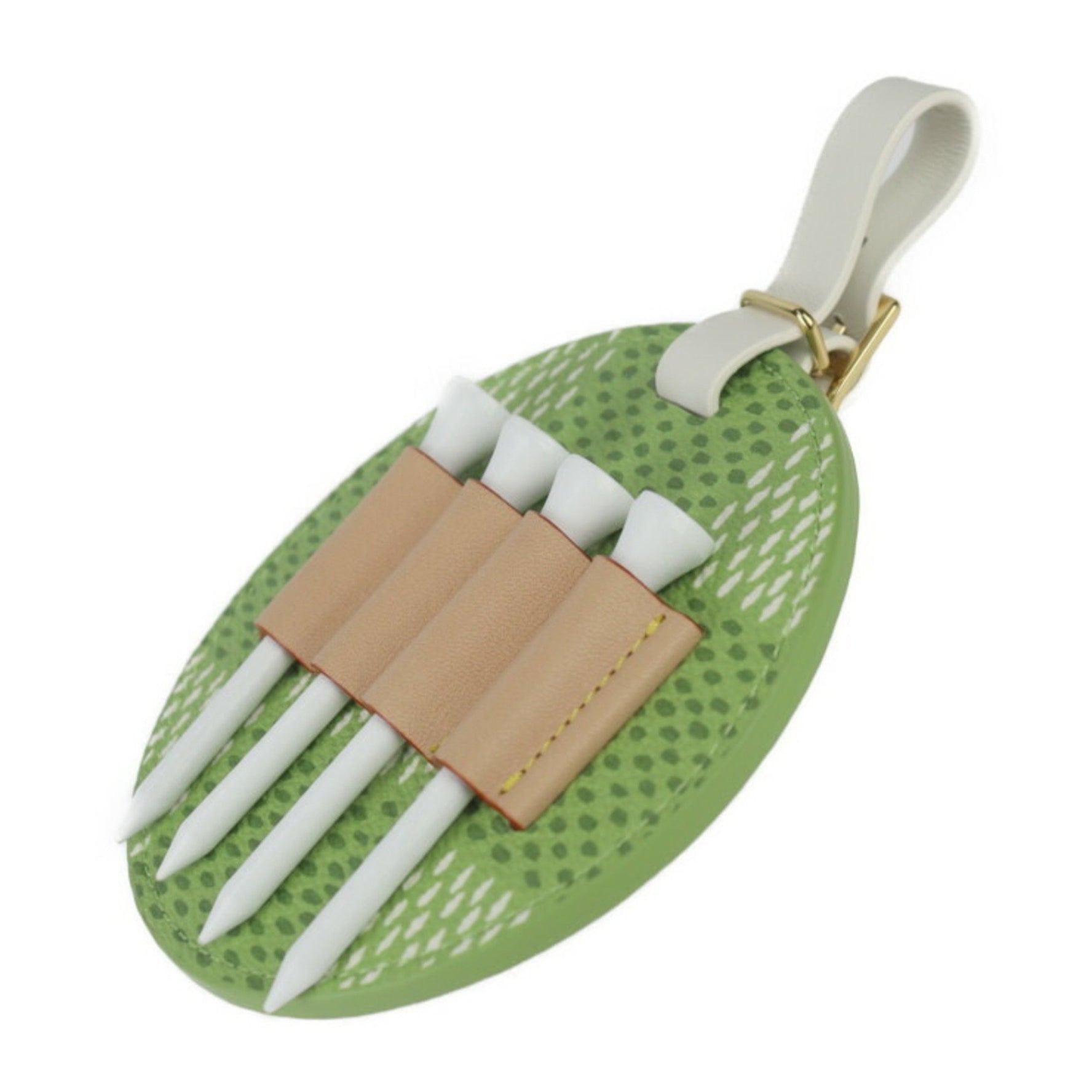 Louis Vuitton Bag Tag Golf Tee Accessories Leather Damier Canvas Green White Charm