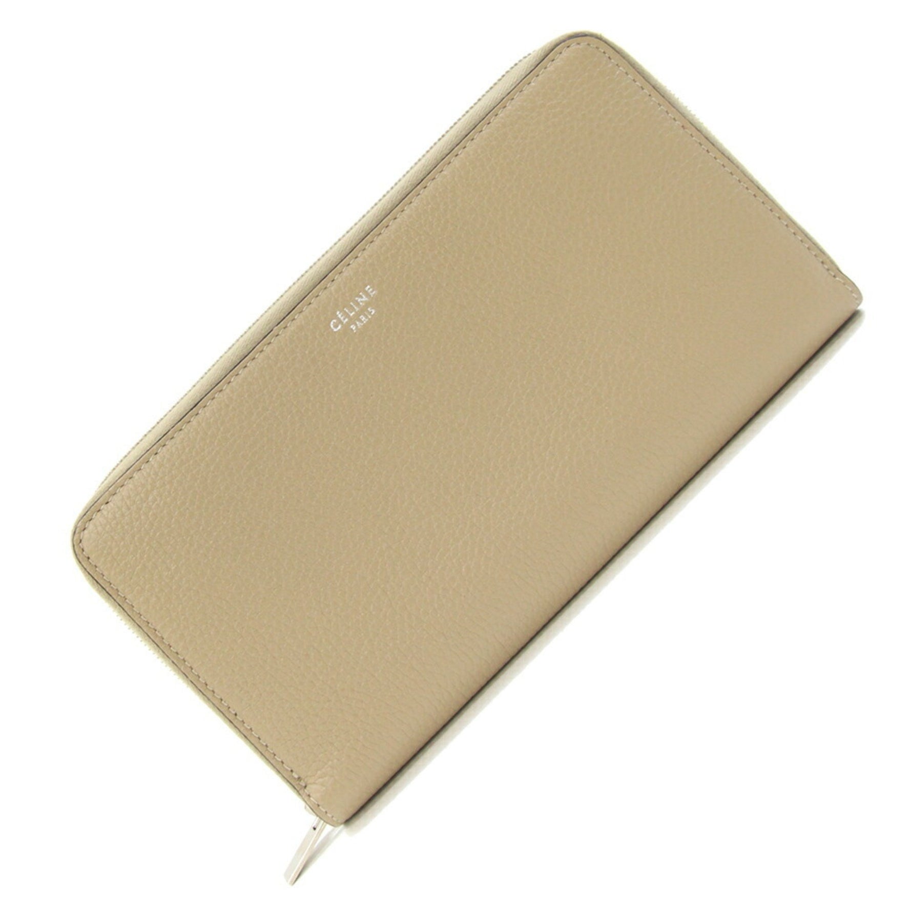 Celine Round Long Wallet Beige Red Leather Zip Two-Tone
