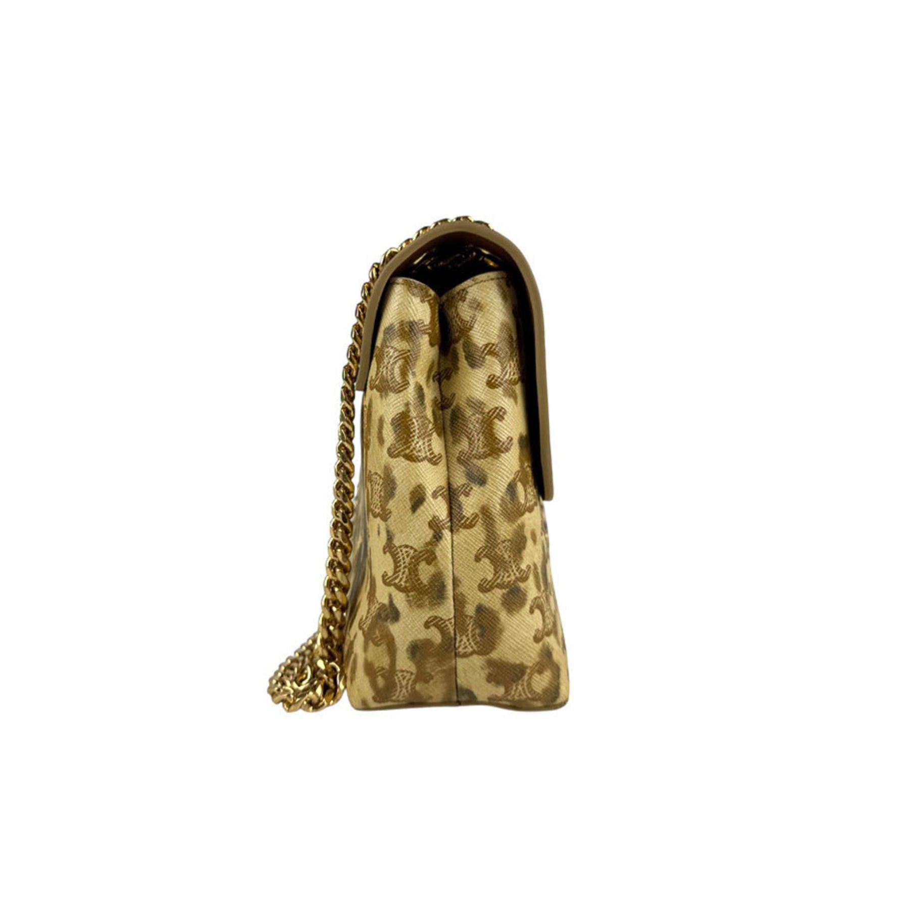 CELINE Shoulder Bag Leopard Leather Metal Beige Brown Gold