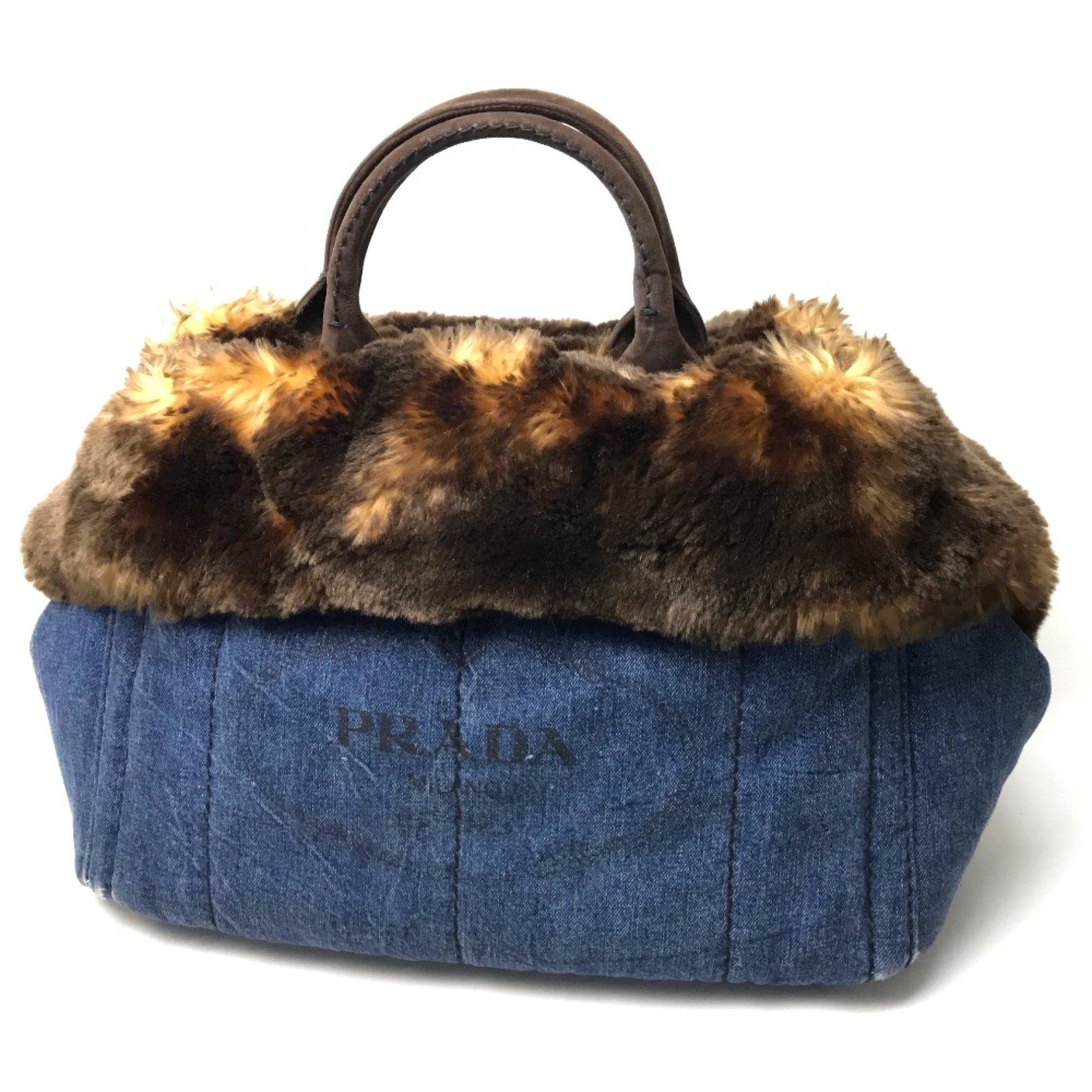 PRADA Fur with bag Bag Hand Bag Tote Bag Brown