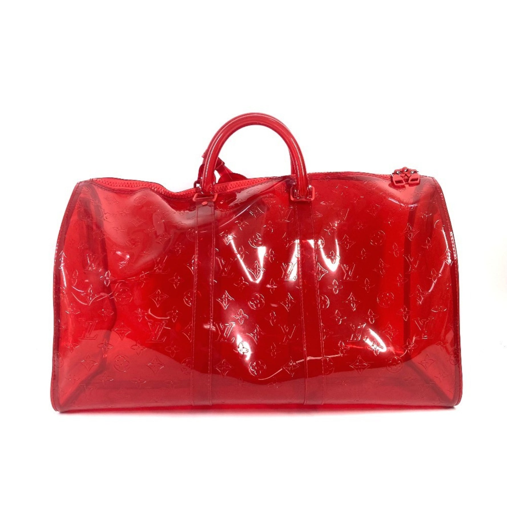 Louis Vuitton Monogram Prism Clear Keepall Bandouliere 50 Bag Travel Shoulder Boston Vinyl Men's Red