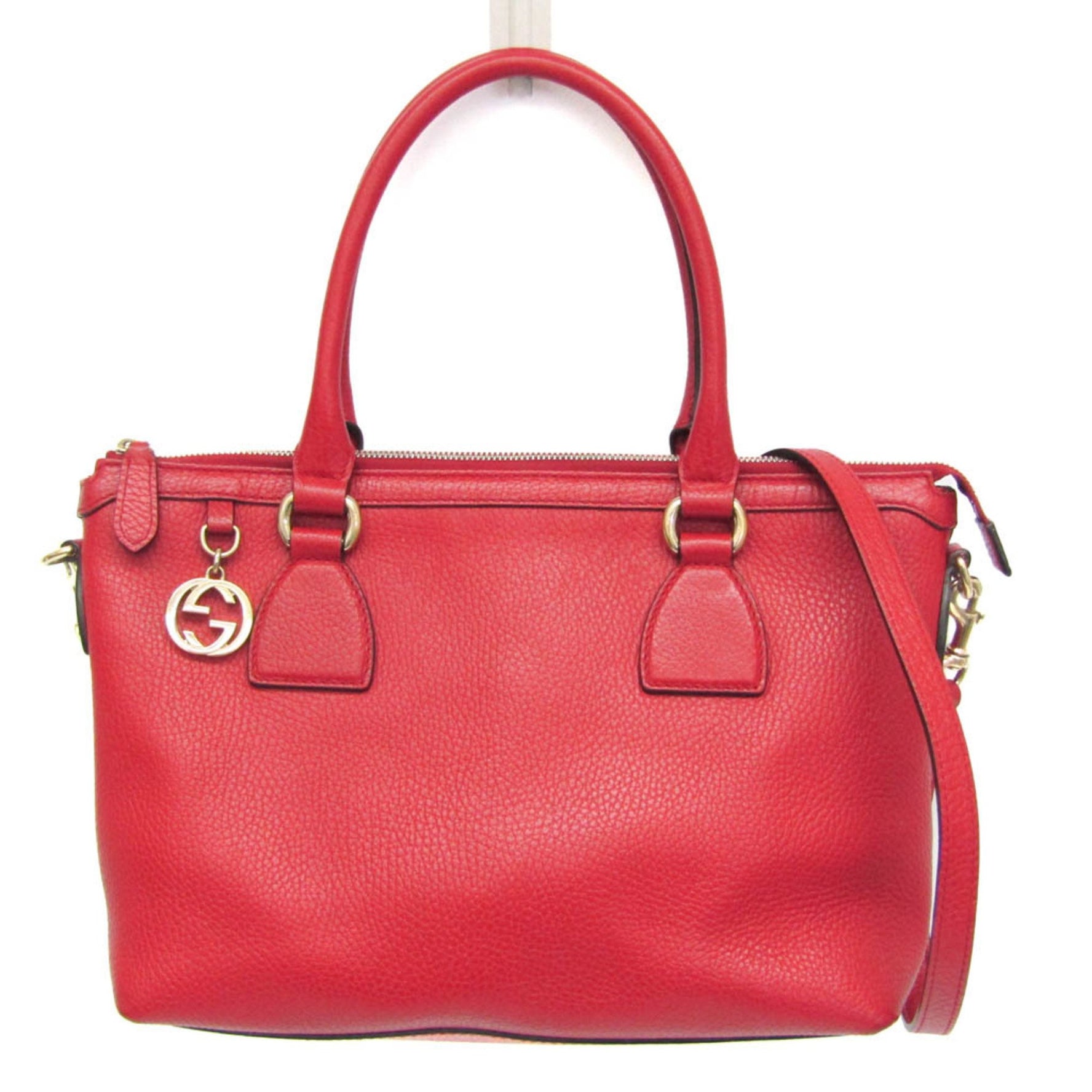 Gucci Interlocking G Leather Handbag,Shoulder Bag Red Color