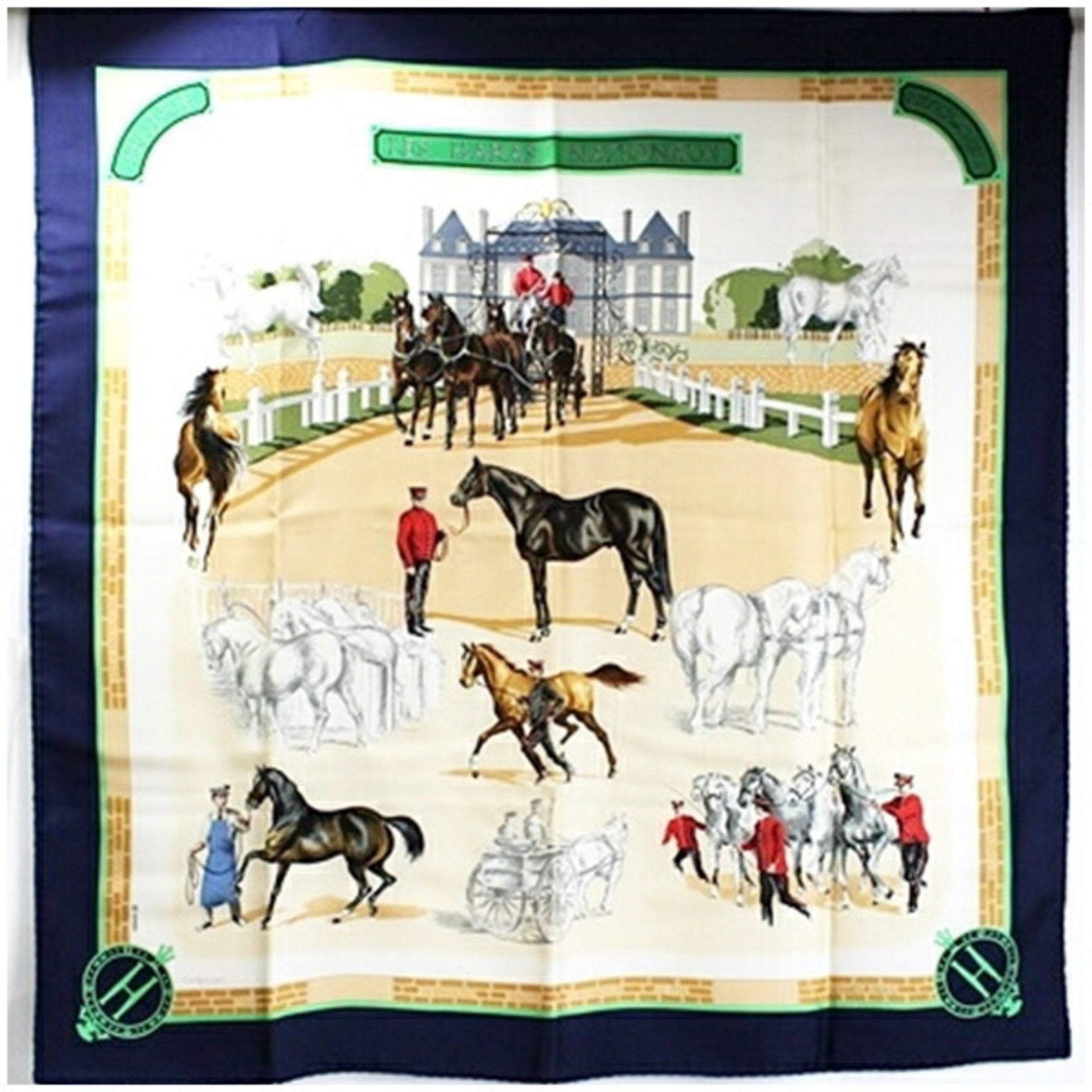 Hermes Silk Scarf Muffler Carre 90 LES Haras Nationaux National Stud Farm