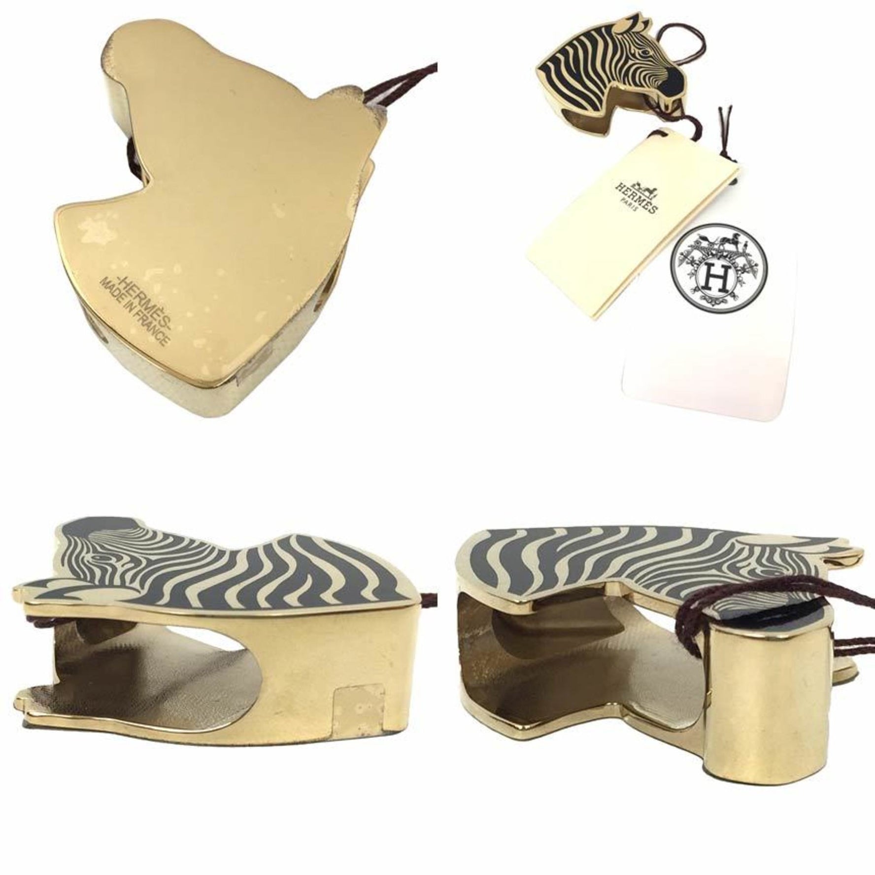 Hermes scarf ring 90 zebra black gold color