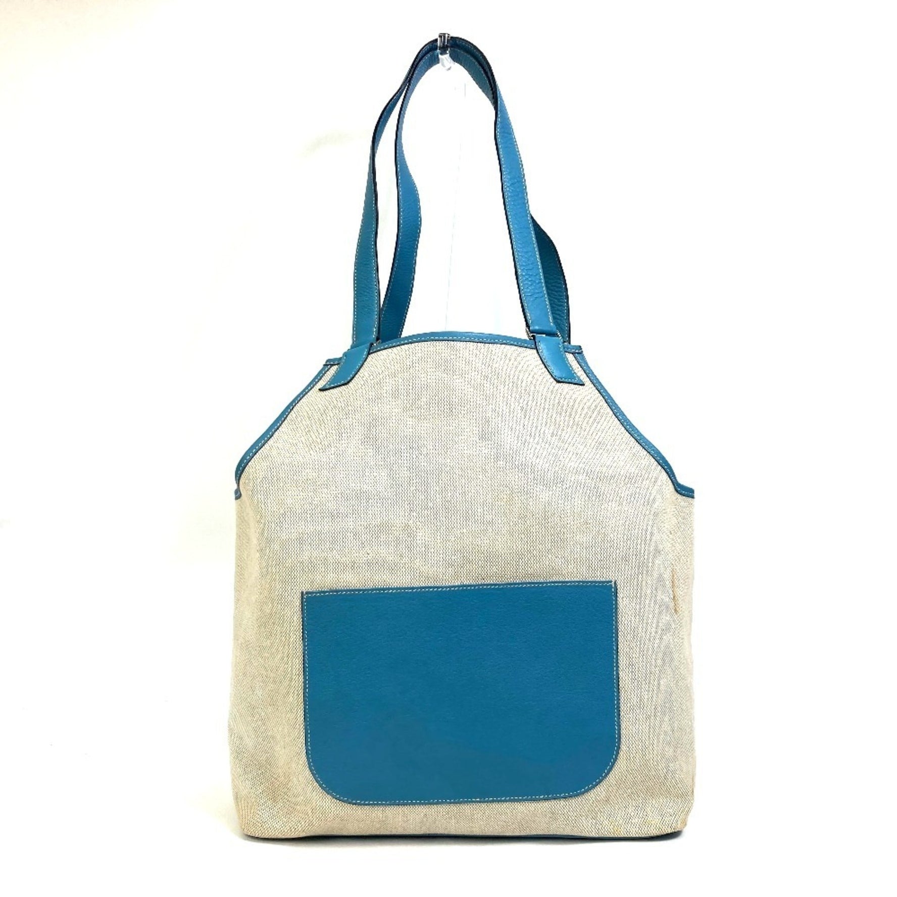 HERMES Jardinier PM Shoulder Bag/Toile H/Clemence Leather Tote Bag, Blue Jean