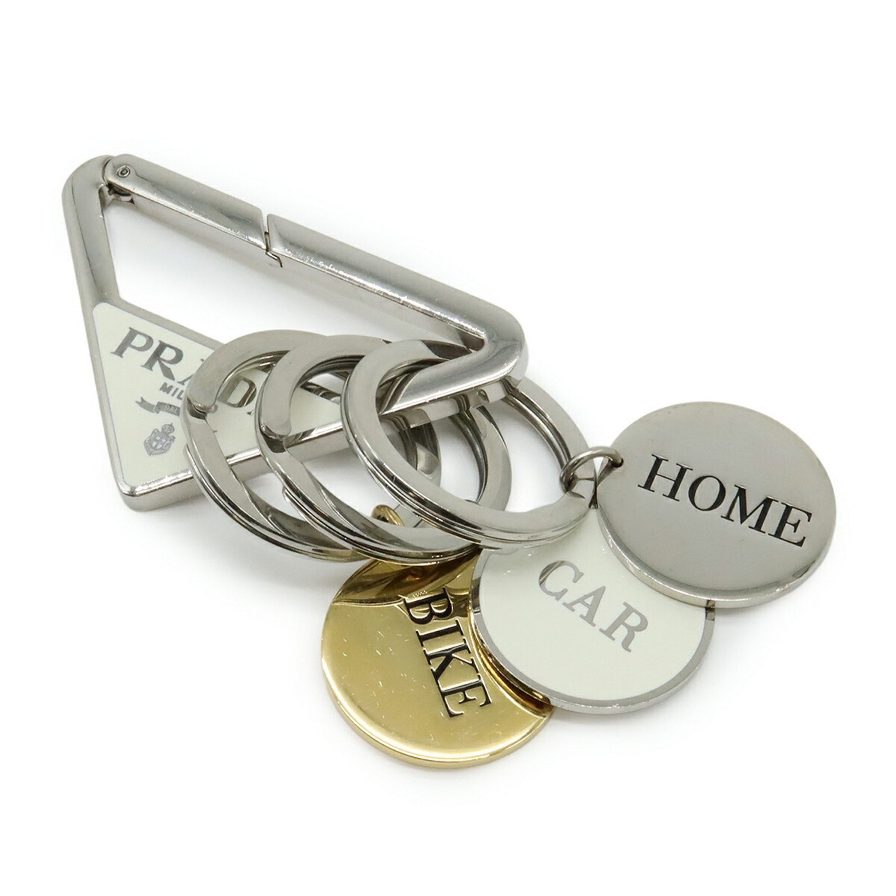 PRADA Triangle Keychain Key Ring Bag Charm Metal