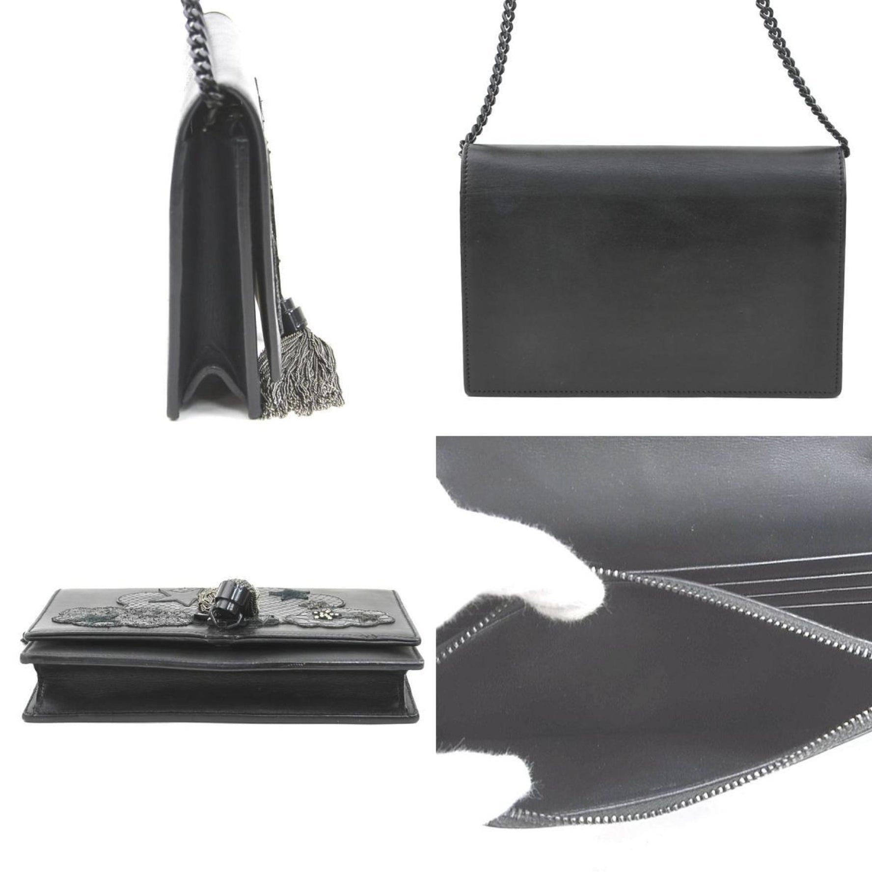Saint Laurent Wallet Chain Shoulder Bag Leather Metal