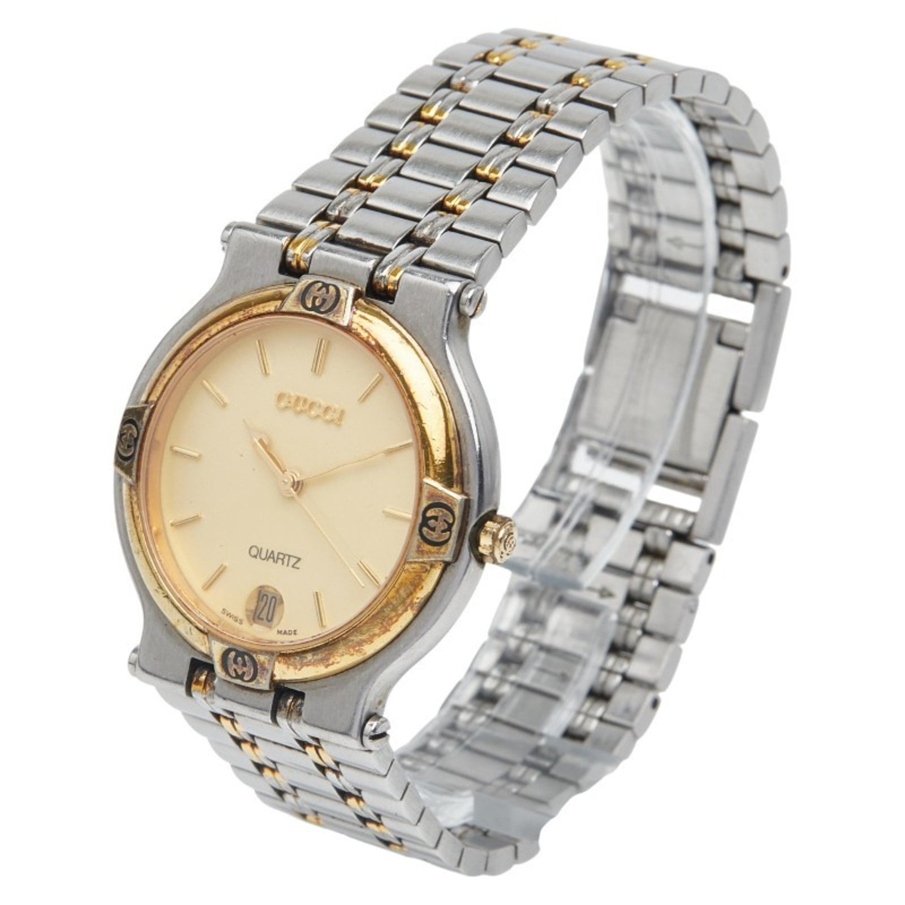 Gucci Watch, Quartz Gold Dial, Stainless Steel, Plated