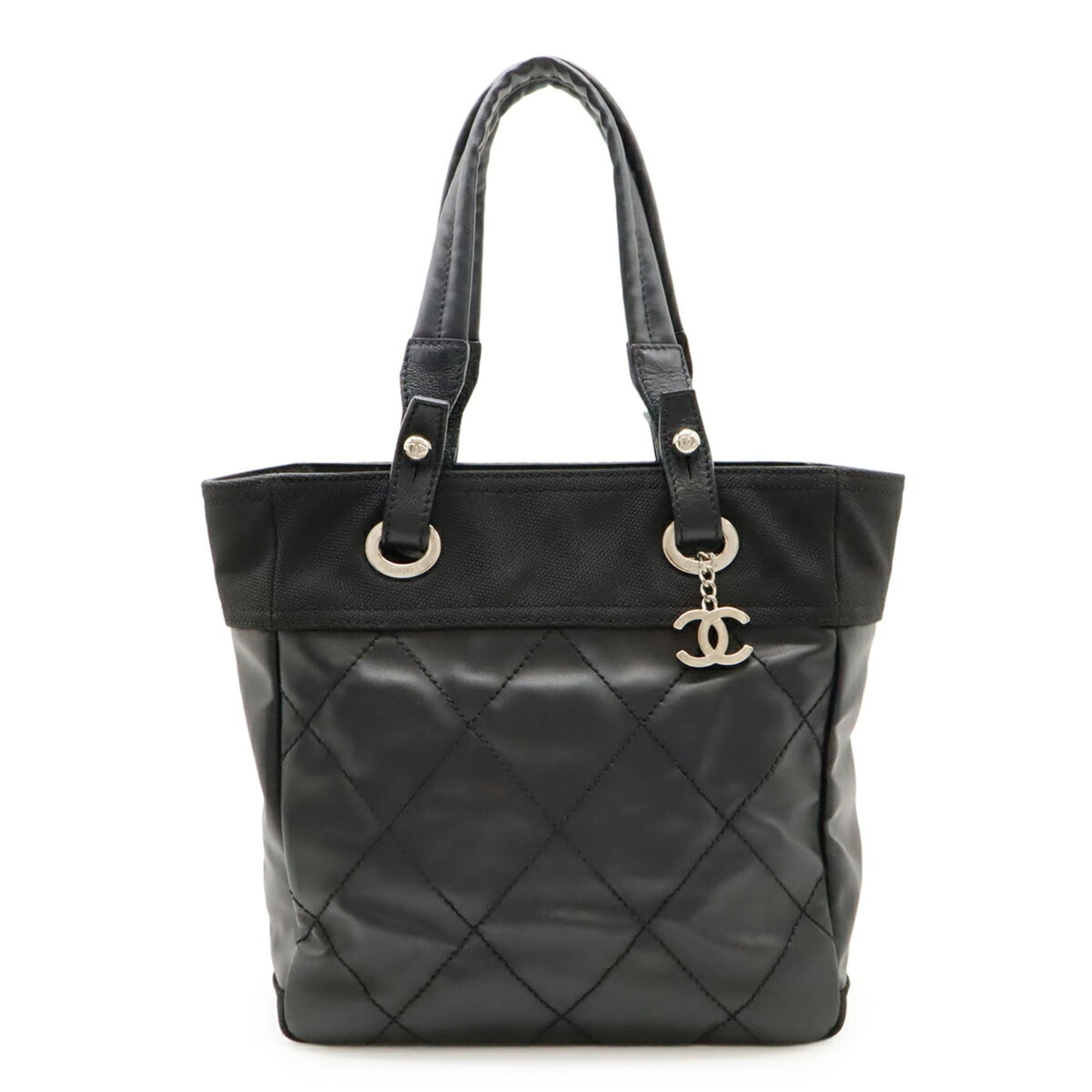 CHANEL Paris Biarritz Tote PM Bag Shoulder Coated Canvas Leather
