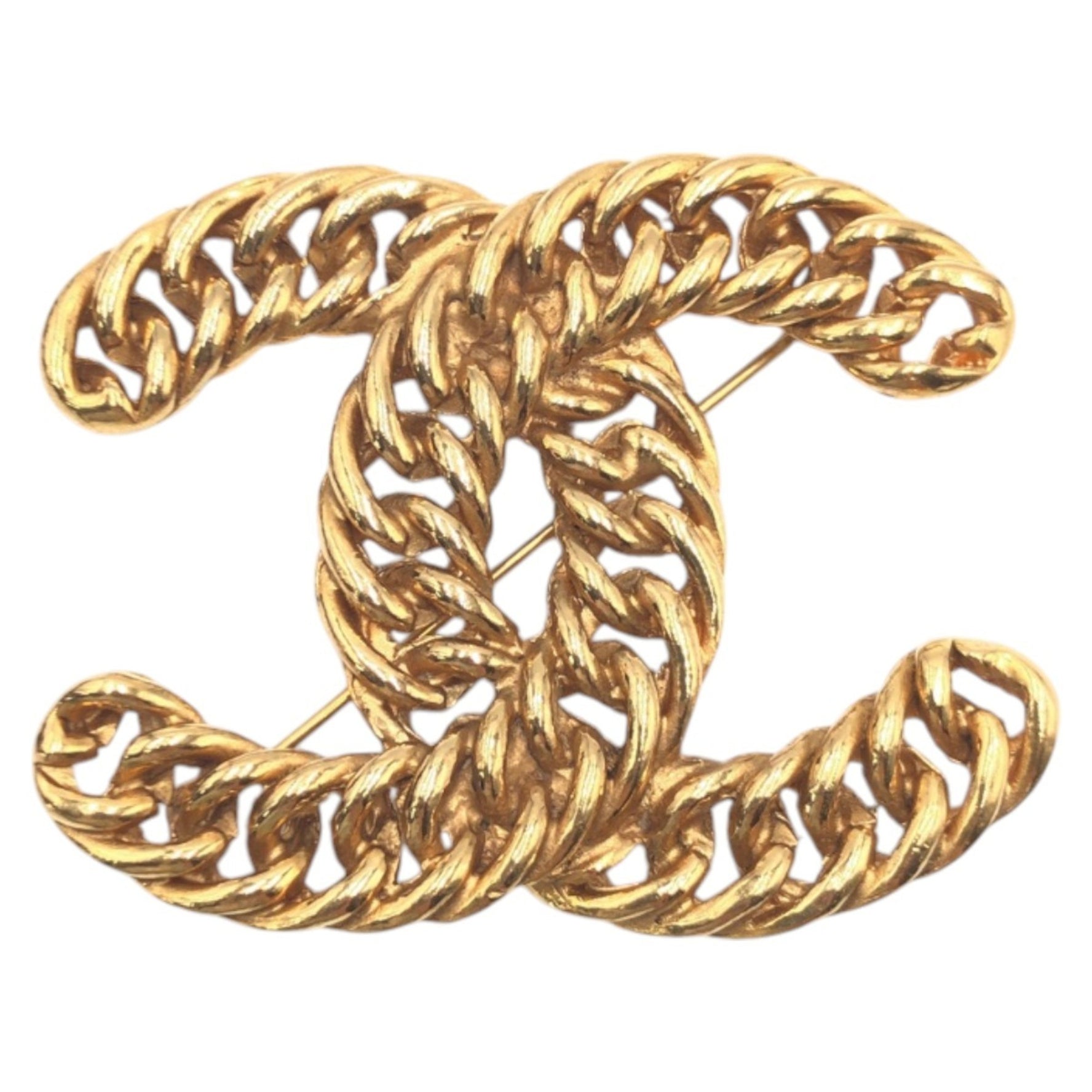 CHANEL Vintage Big Chain Coco Mark Gold Metal Brooch for Women