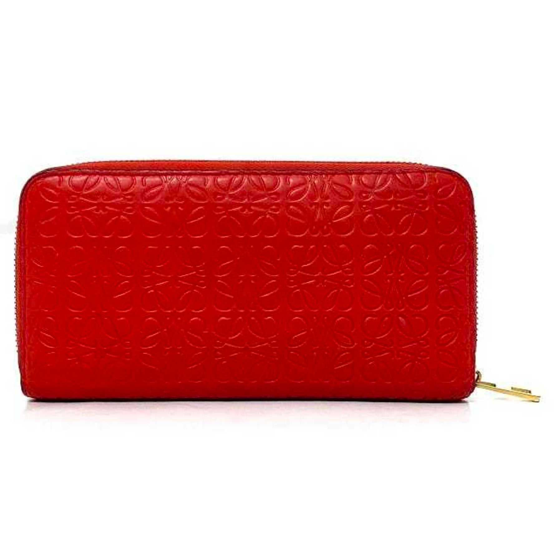 Loewe Long Wallet Red Gold Anagram Leather GP Ladies