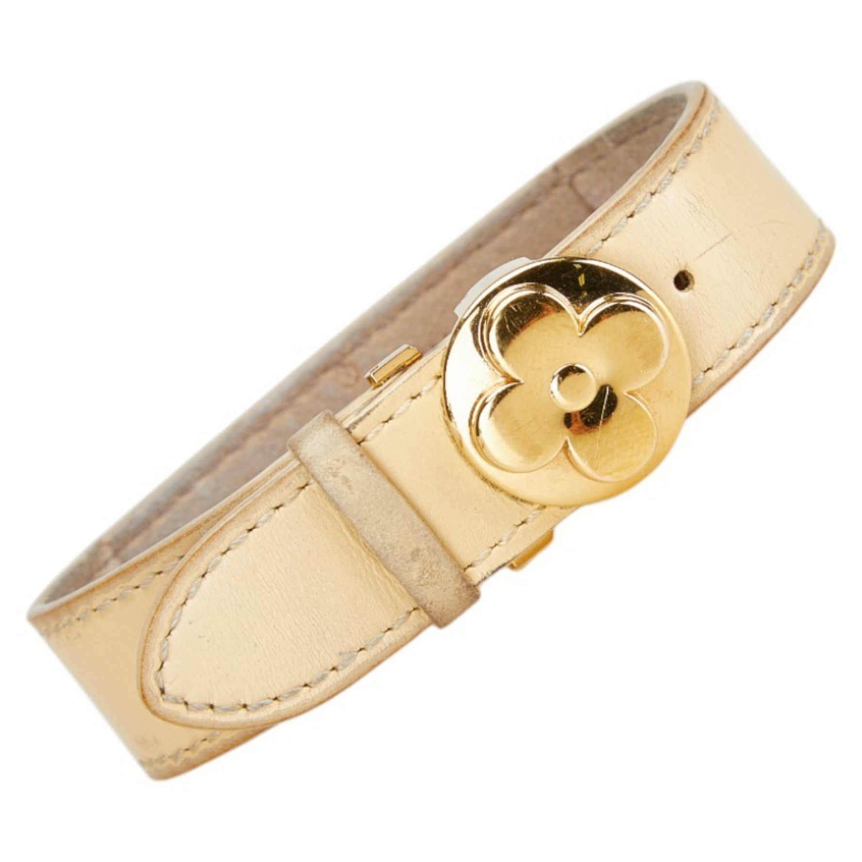 Louis Vuitton Monogram Bracelet Vous Good Luck Vanilla Beige Gold Leather Plated