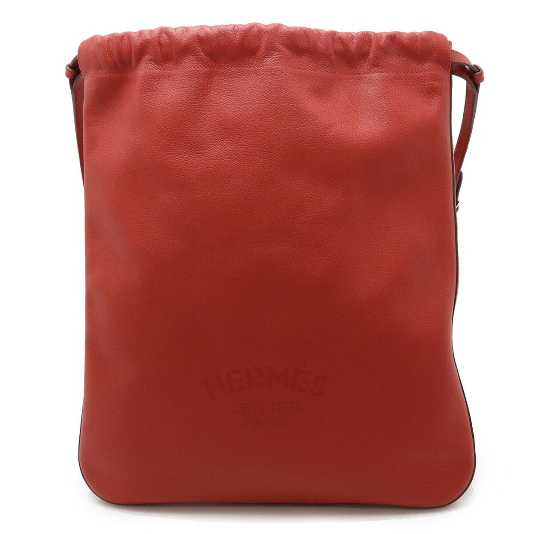 HERMES Bridad Shoulder Bag Rucksack Backpack Leather Red D Stamp