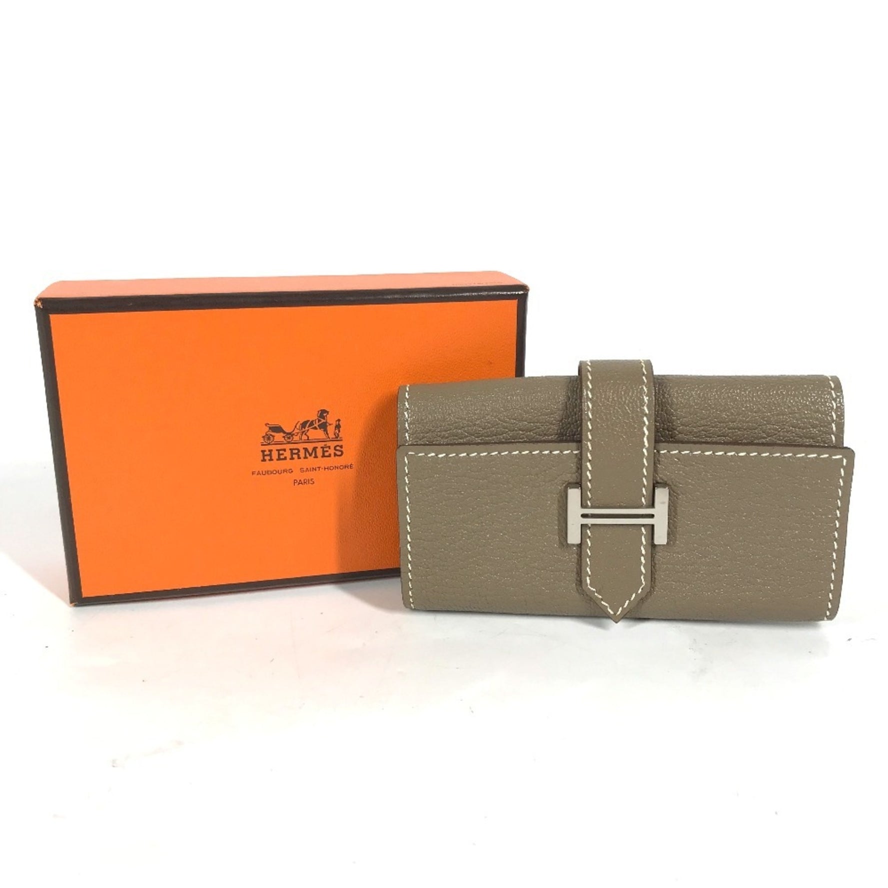 HERMES key case, Bearn key, H logo, Chevre, ladies, Etoupe