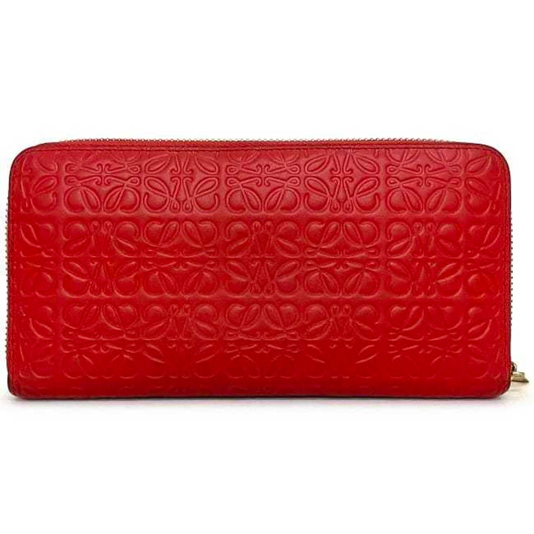 Loewe Round Long Wallet Red Gold Repeat Anagram Leather GP Embossed