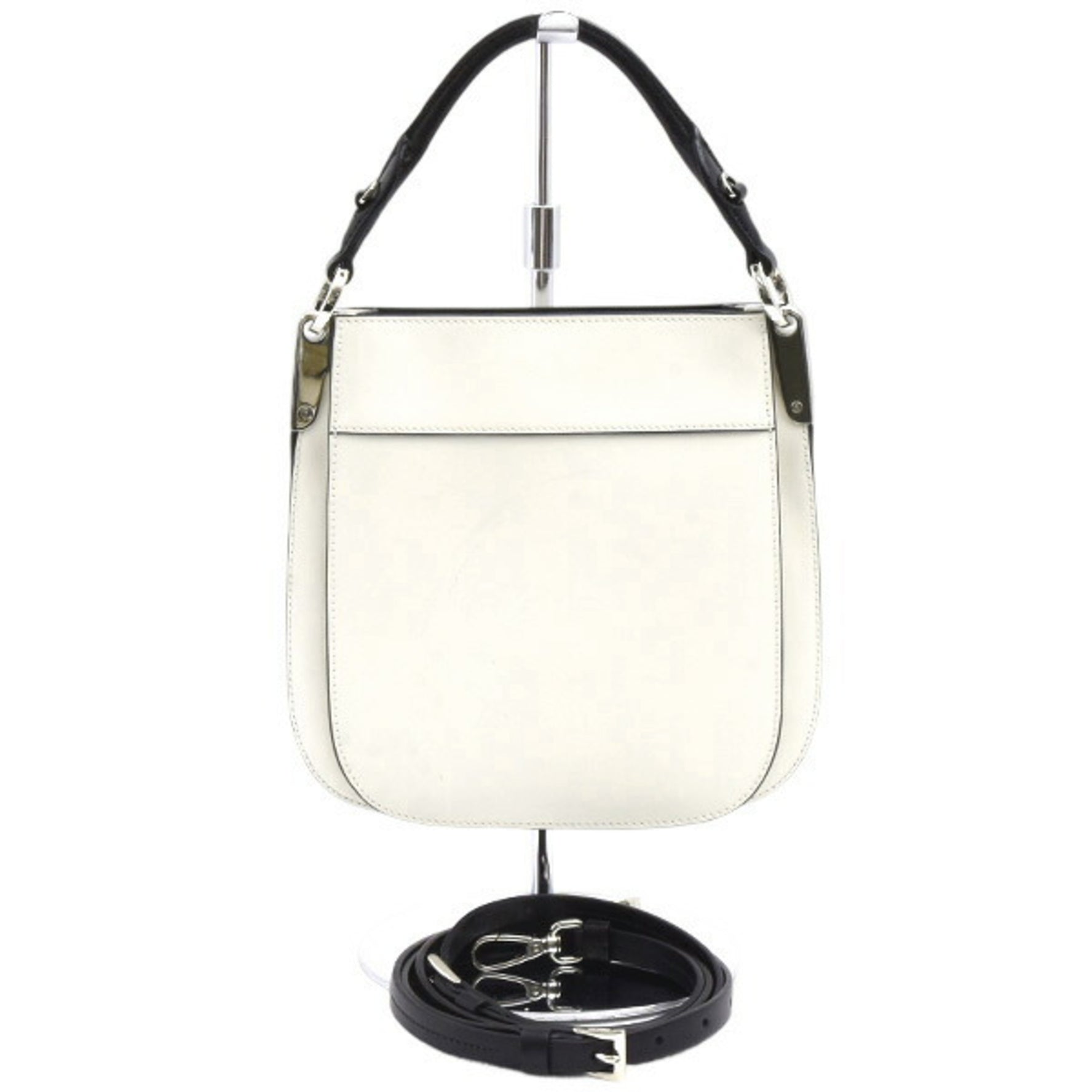 Prada Maggit Shoulder Bag in White and Black Calfskin