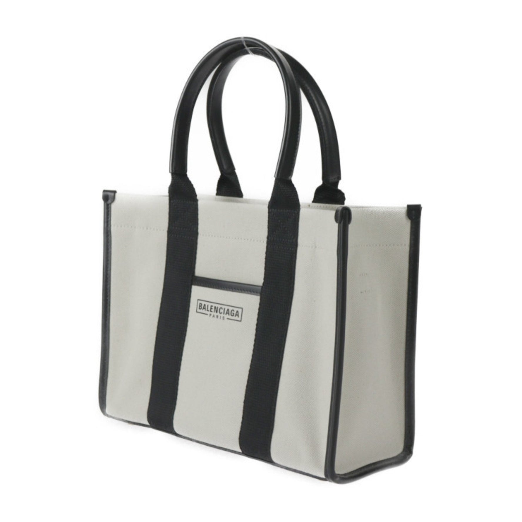 BALENCIAGA Hardware Small Tote Handbag Canvas Calf Leather Natural Shoulder Bag