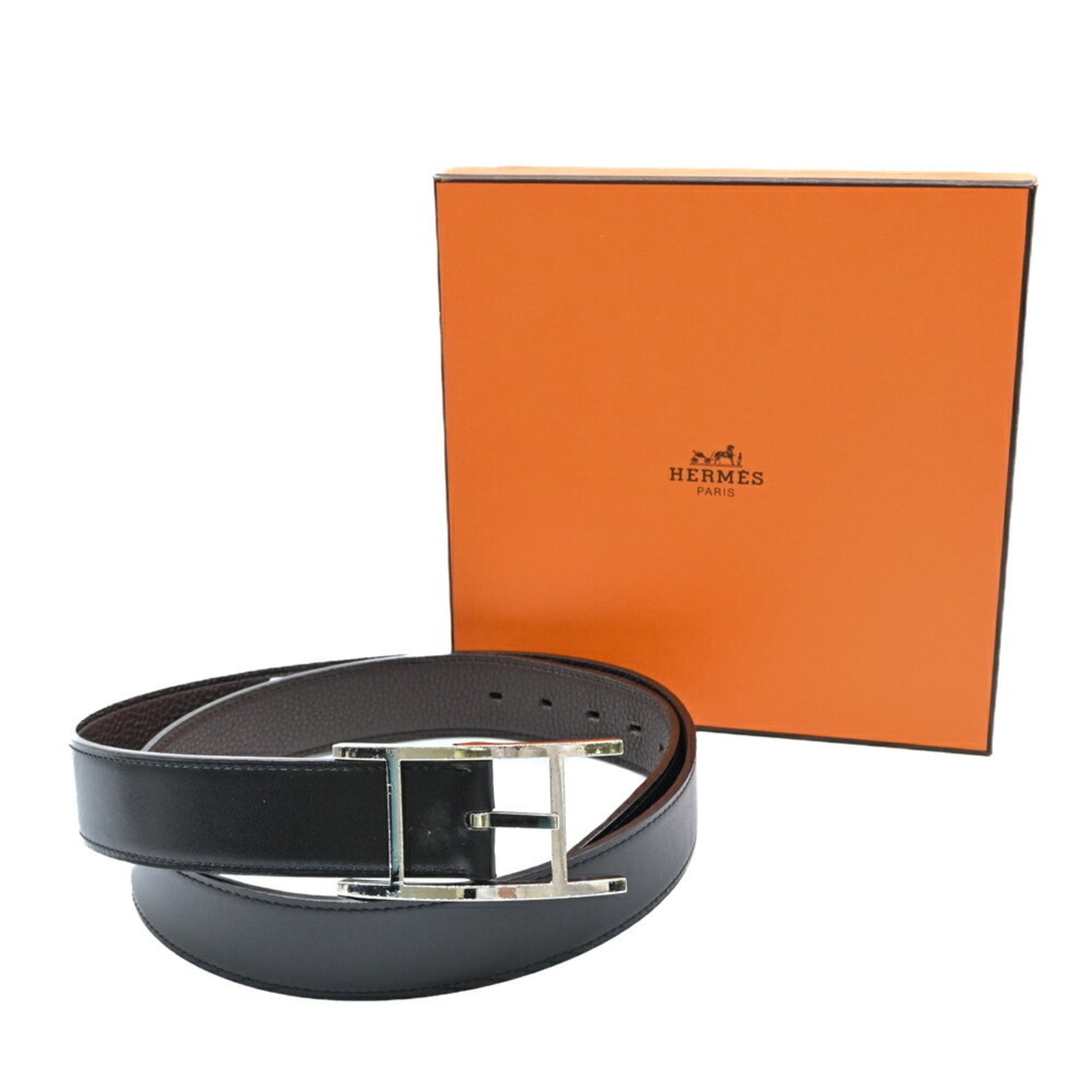 HERMES API 3 Belt Reversible Togo Box Calf Leather Black Brown #95 #??R