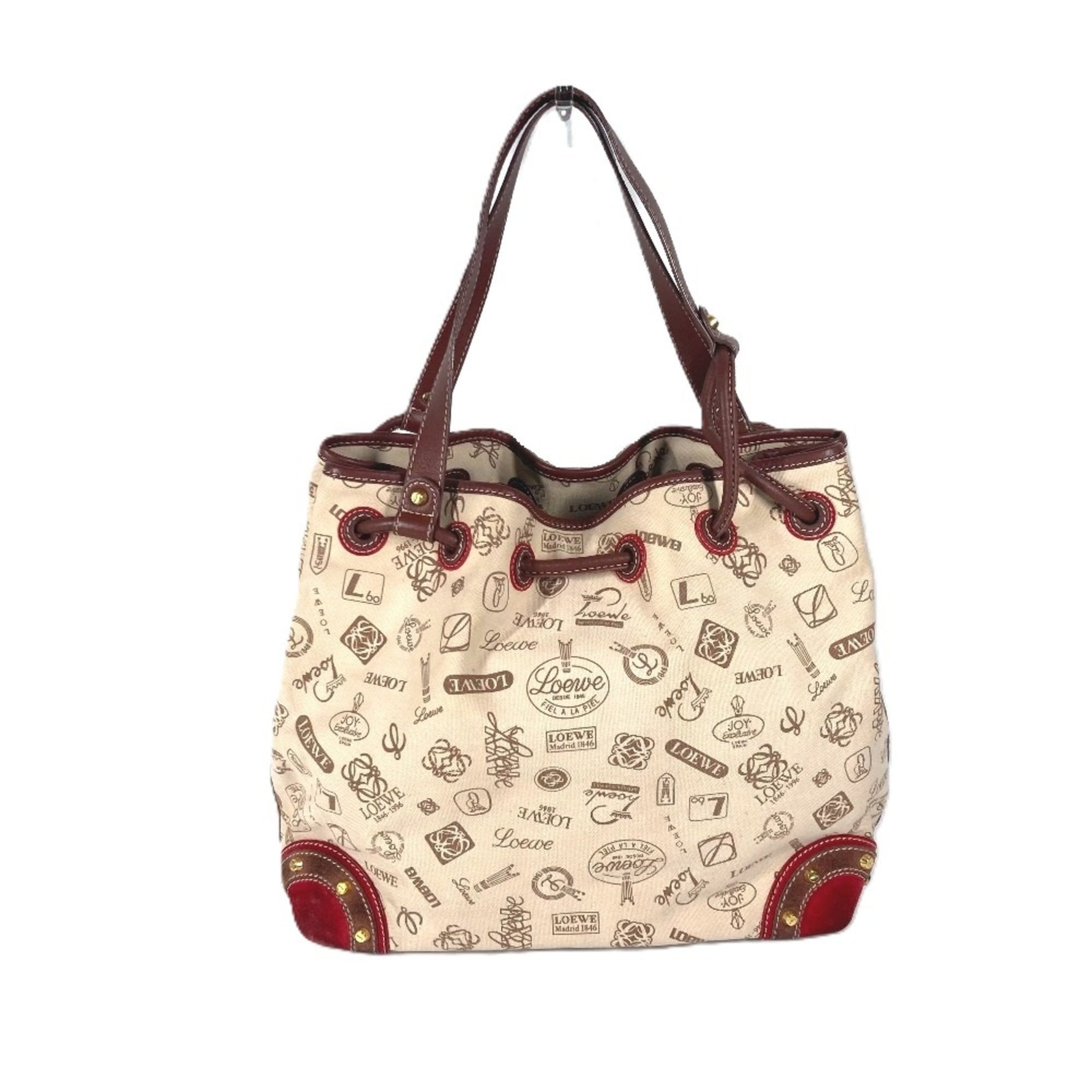 LOEWE Anniversary Logo Anagram Drawstring Bag Shoulder Canvas Leather