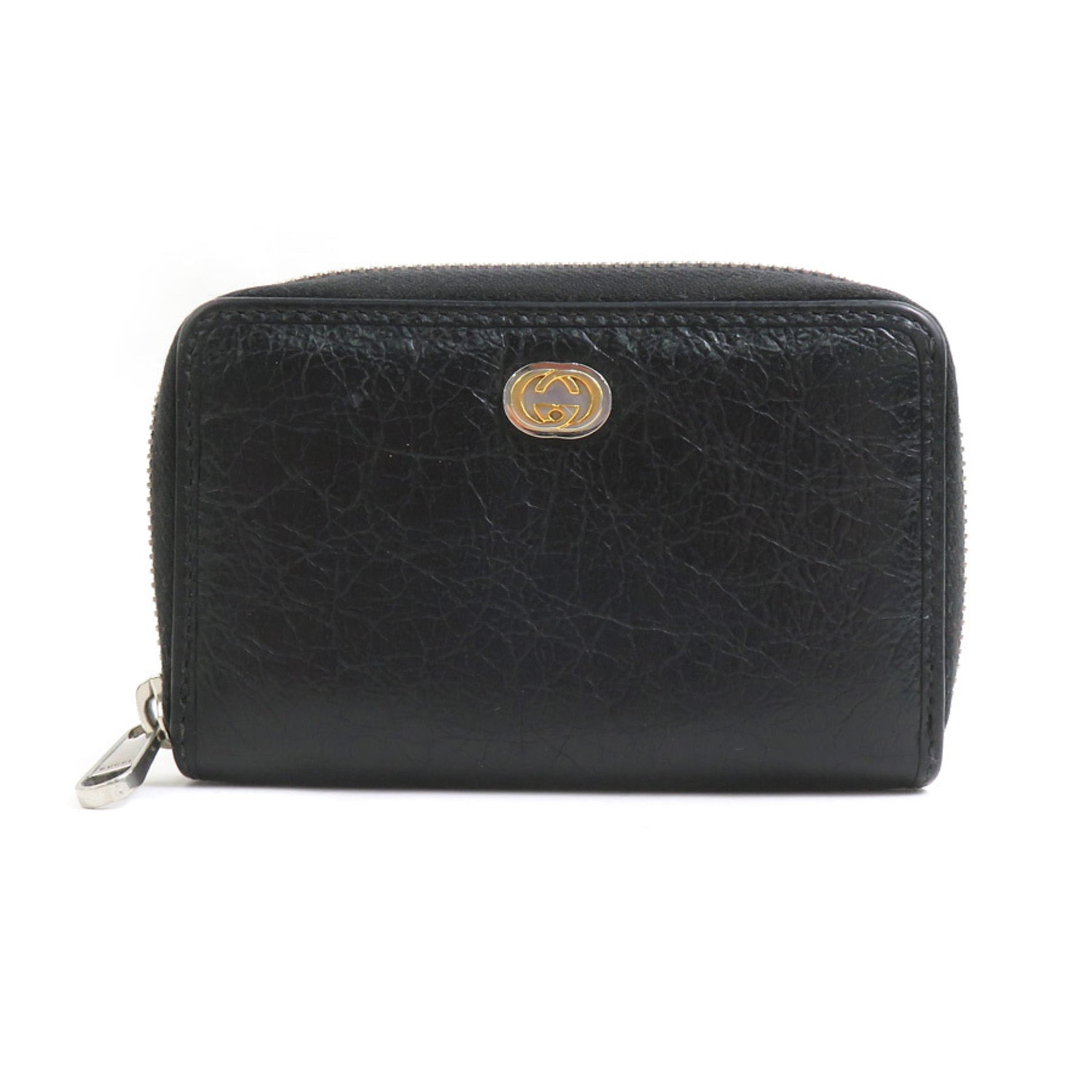 GUCCI Business Card Holder/Card Case Leather Silver Gold Men's