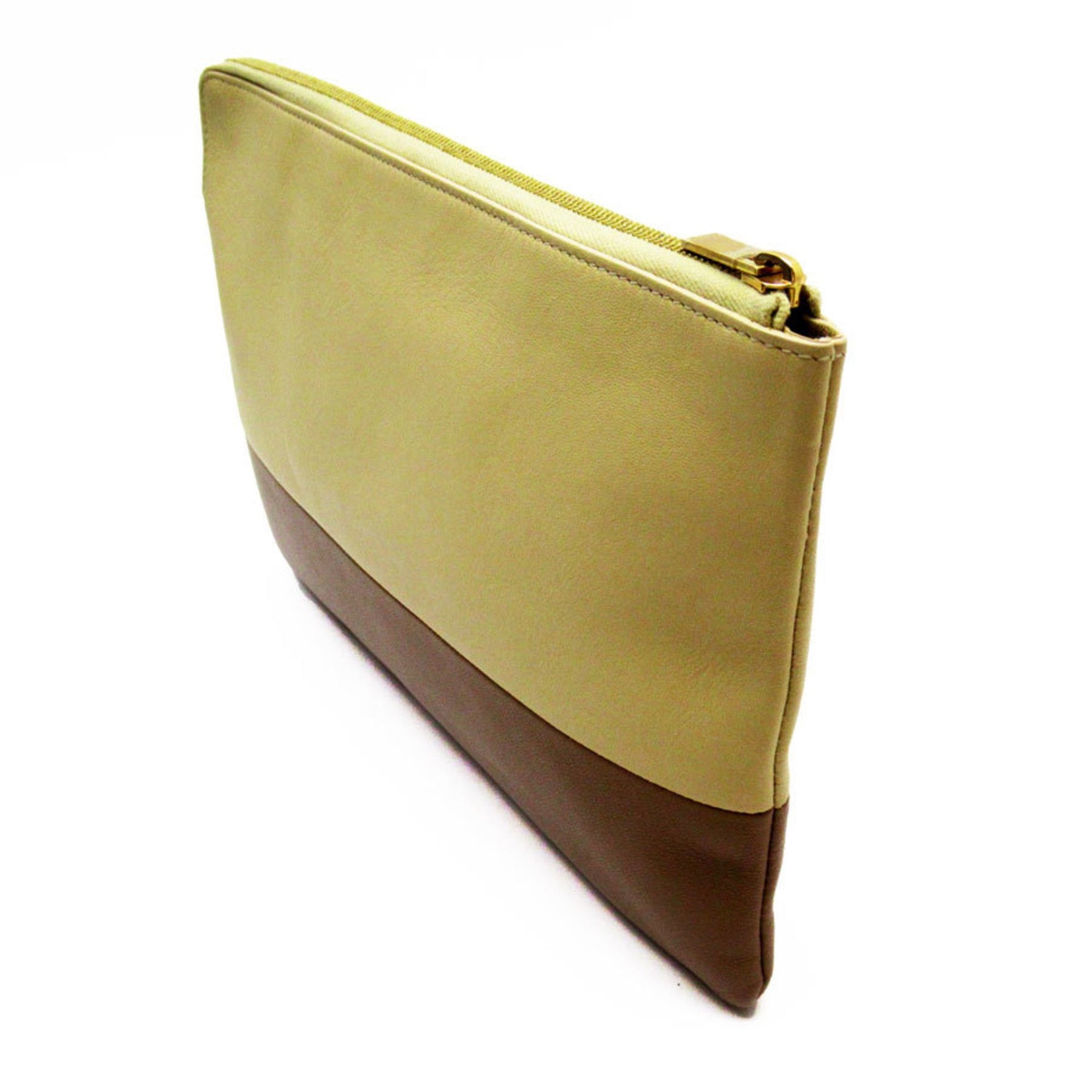 CELINE Clutch Bag Leather Cream x Brown Men's